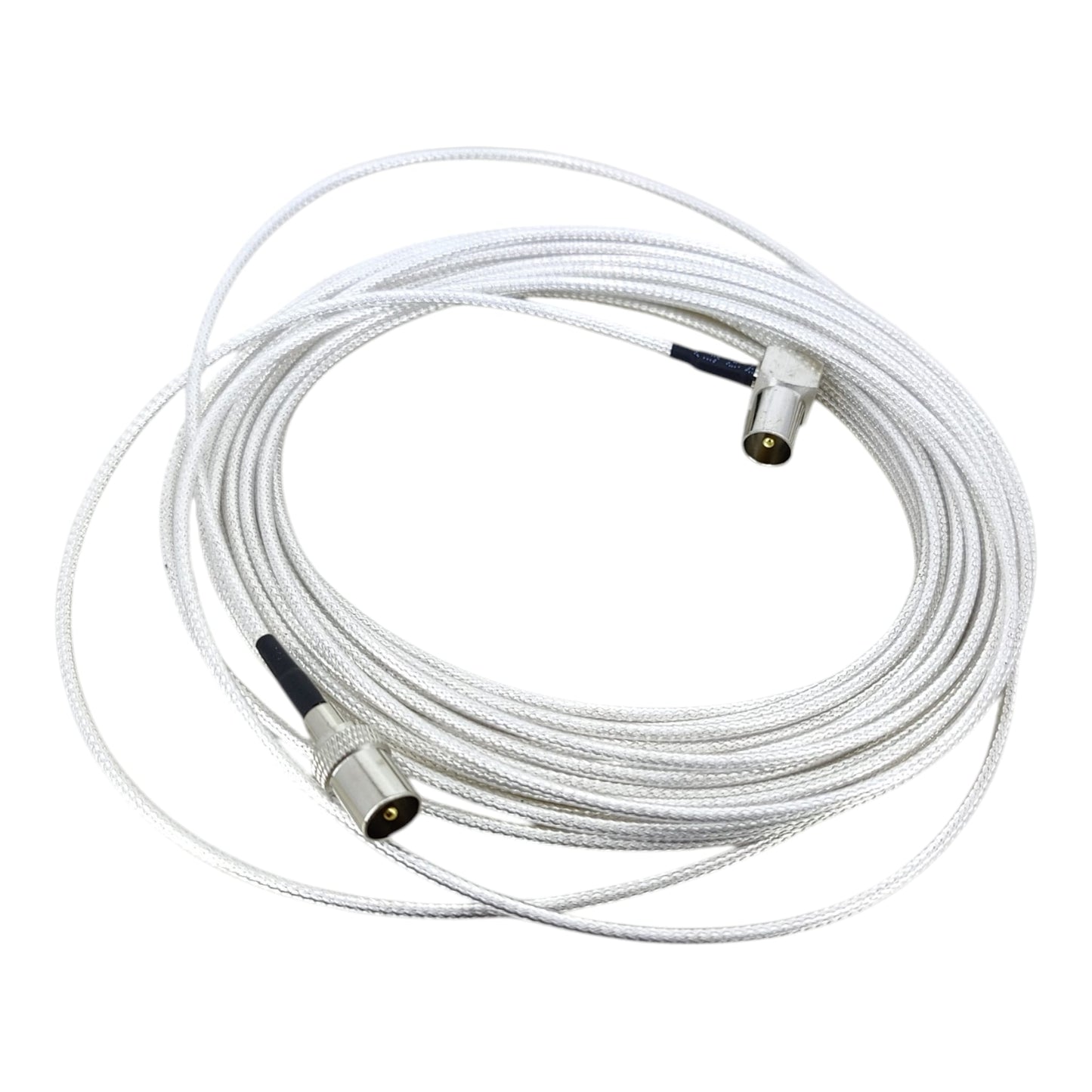 10m long RF TV antenna cable, male to male digital coaxial lead with premium silver braided shielding.