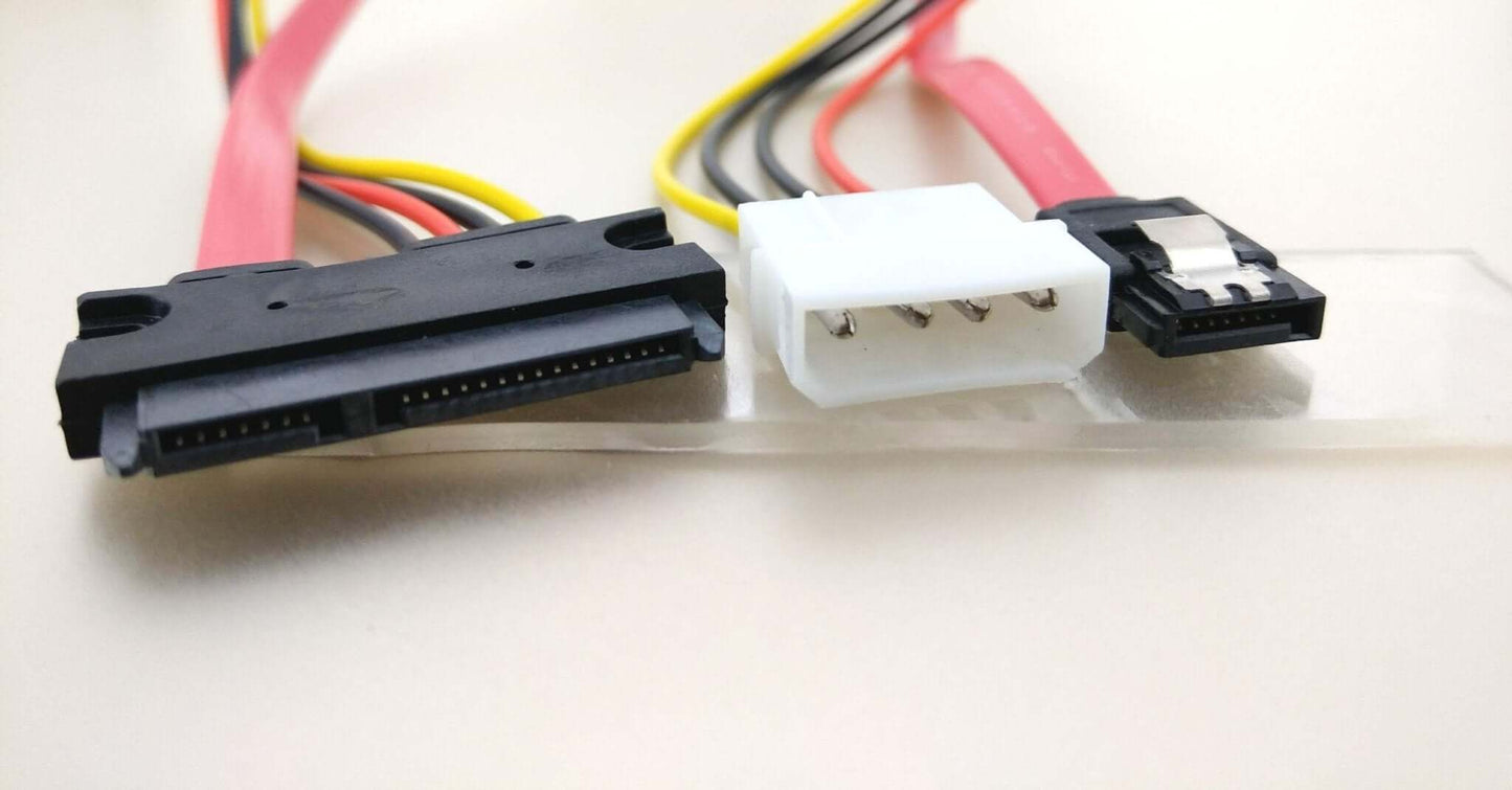 SATA 22-Pin Data and Power Combo Cable with connectors for 2.5" and 3.5" drives, ideal for efficient PC setups.