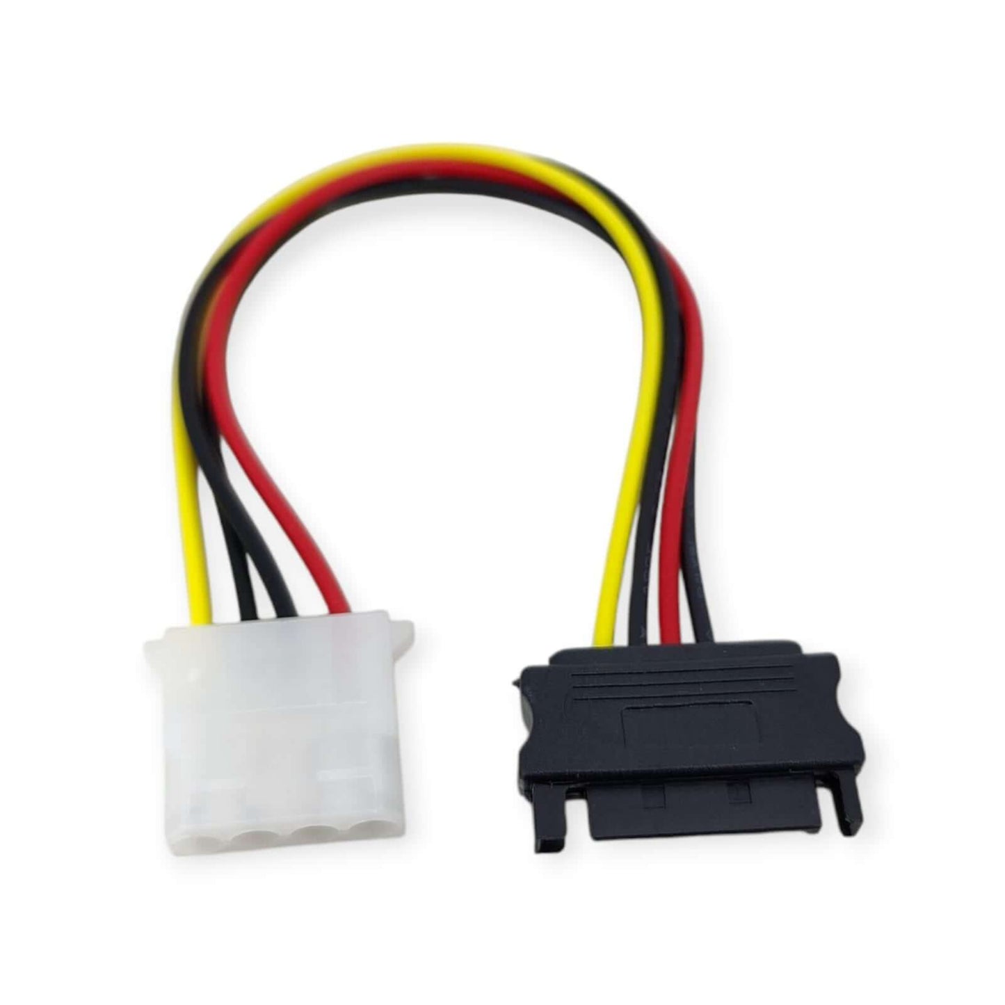 SATA to Molex Power Adapter Cable with 4-pin Molex and 15-pin SATA connectors, color-coded wires for easy installation.