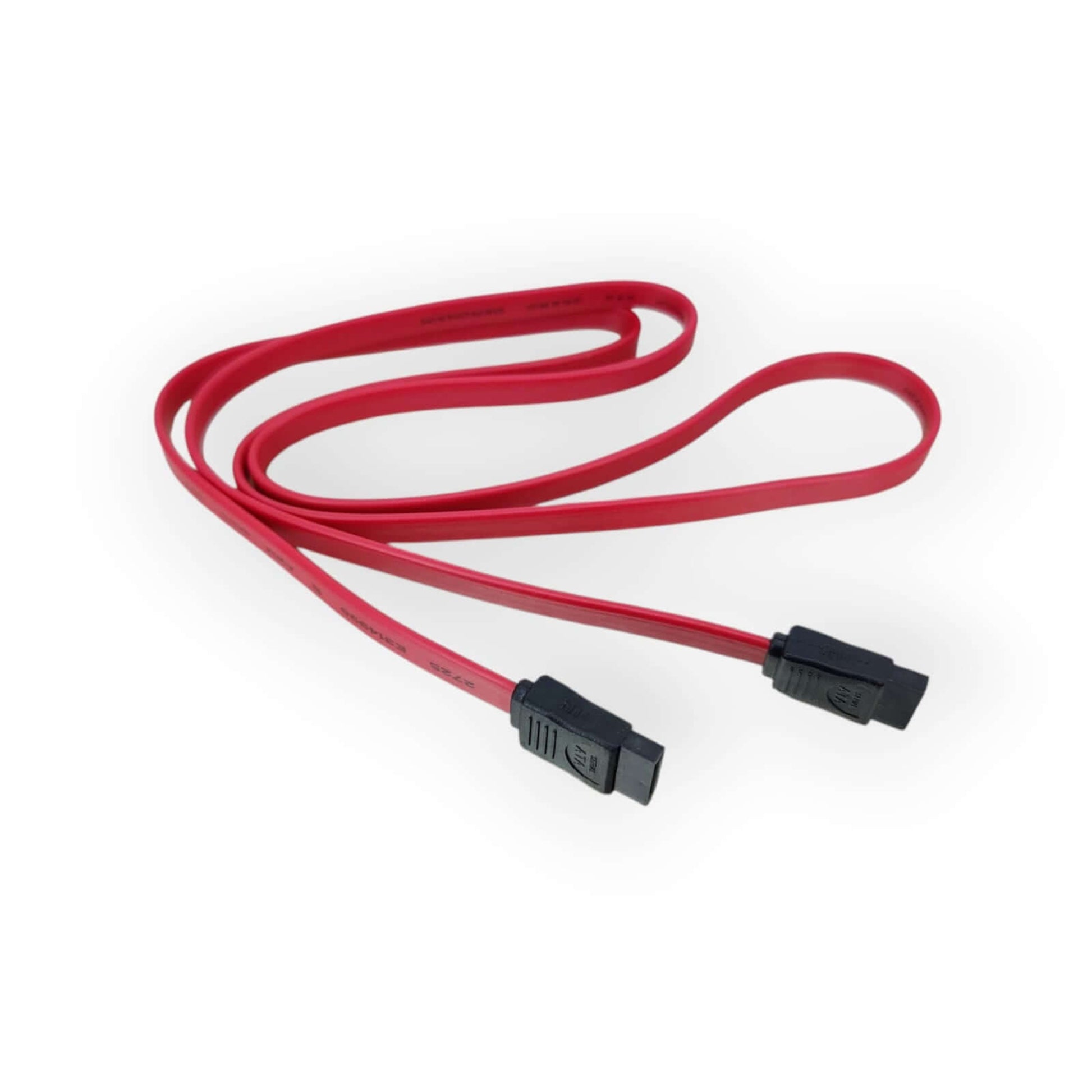 High-speed 1M red SATA data cable for connecting HDDs and SSDs to motherboards, durable and reliable for data transfer.