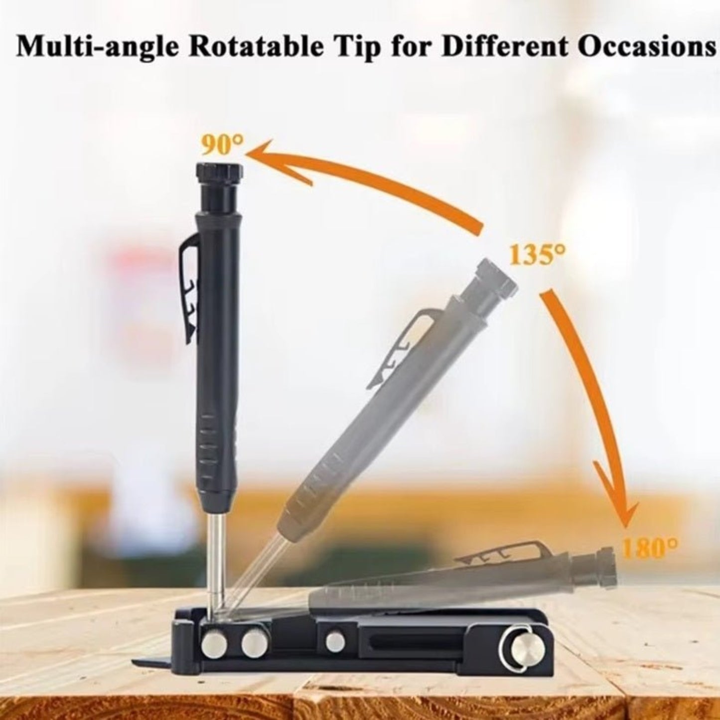 Multi-angle rotatable tip of a versatile scribing tool demonstrating 90°, 135°, and 180° adjustments.