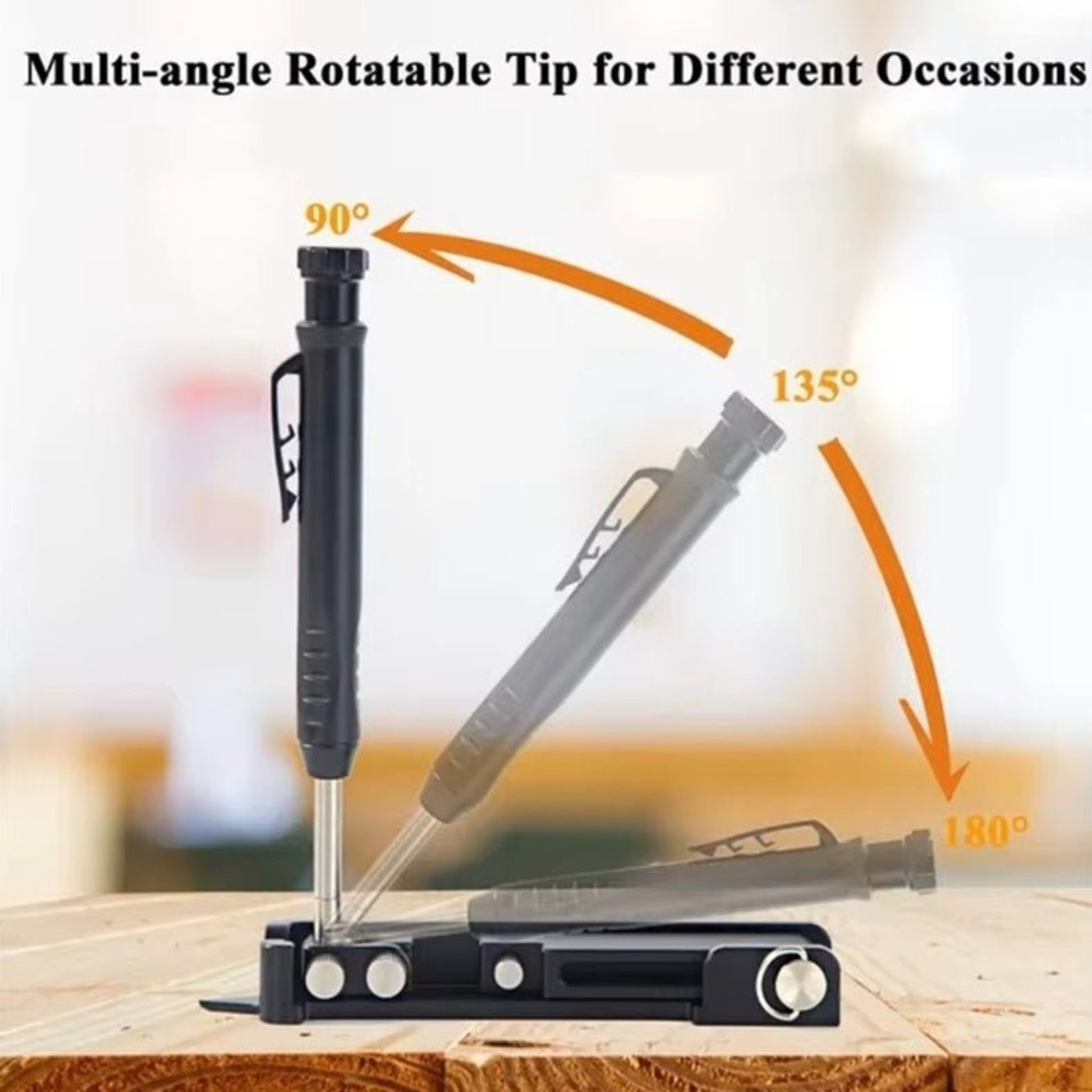 Multi-angle rotatable tip of a versatile scribing tool demonstrating 90°, 135°, and 180° adjustments.