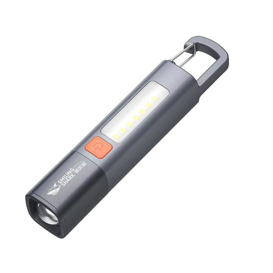 SD1023 Mini LED Flashlight with hook, USB rechargeable, ideal for camping and outdoor adventures.