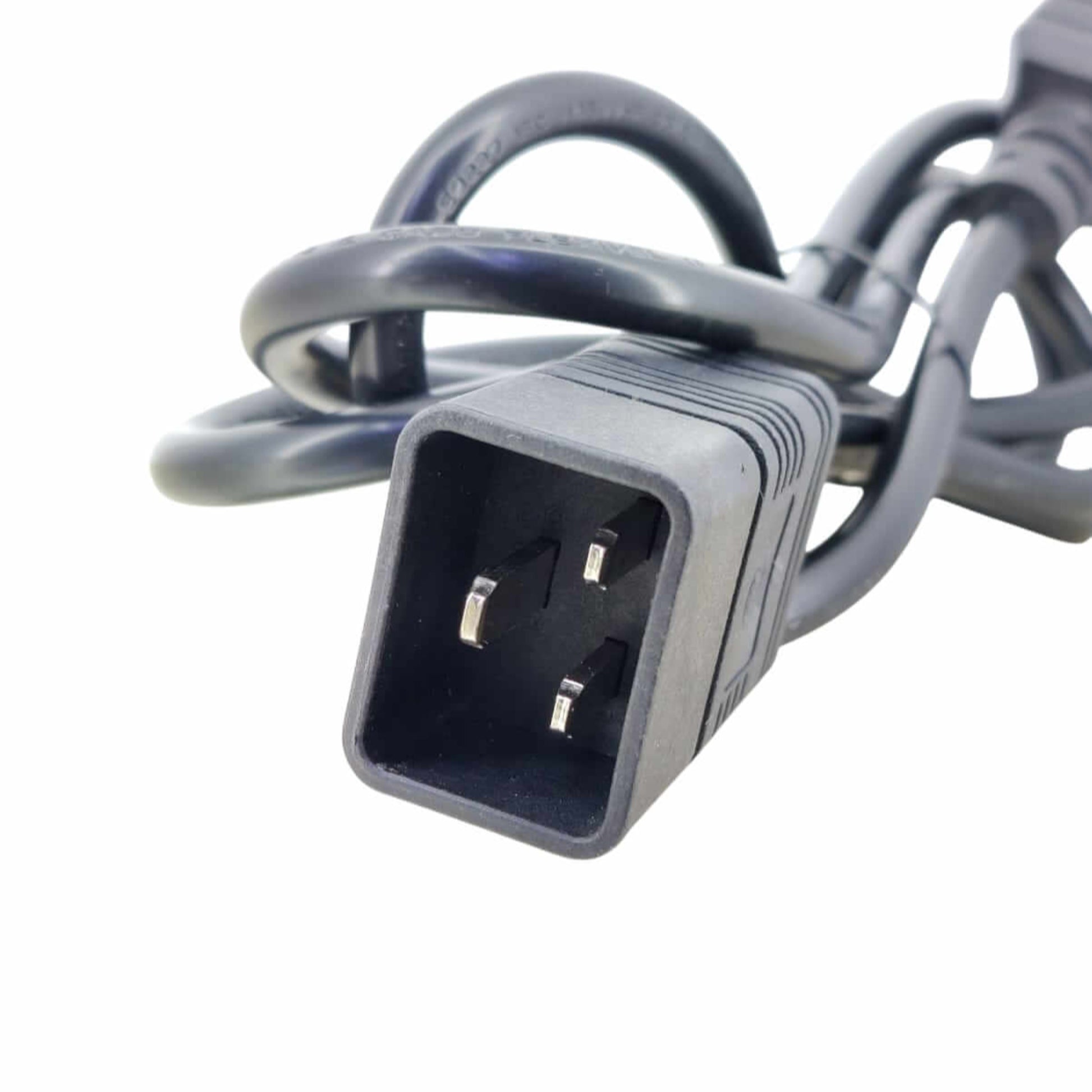 C19 to C20 power extension cable close-up, ideal for server rack connectivity and power delivery.