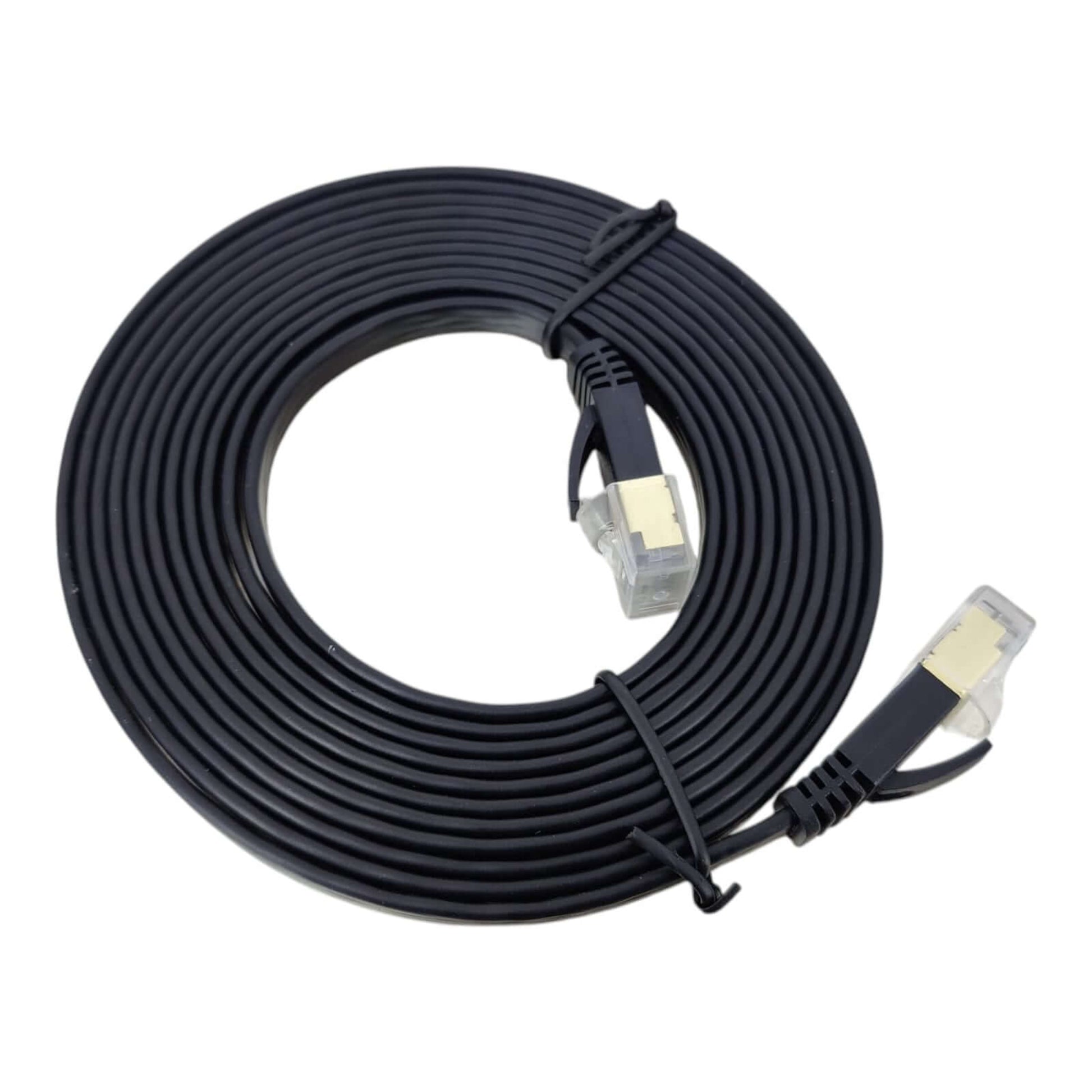 SGO Cat7 Flat Ethernet Cable in black, designed for high-speed and durable network connectivity.