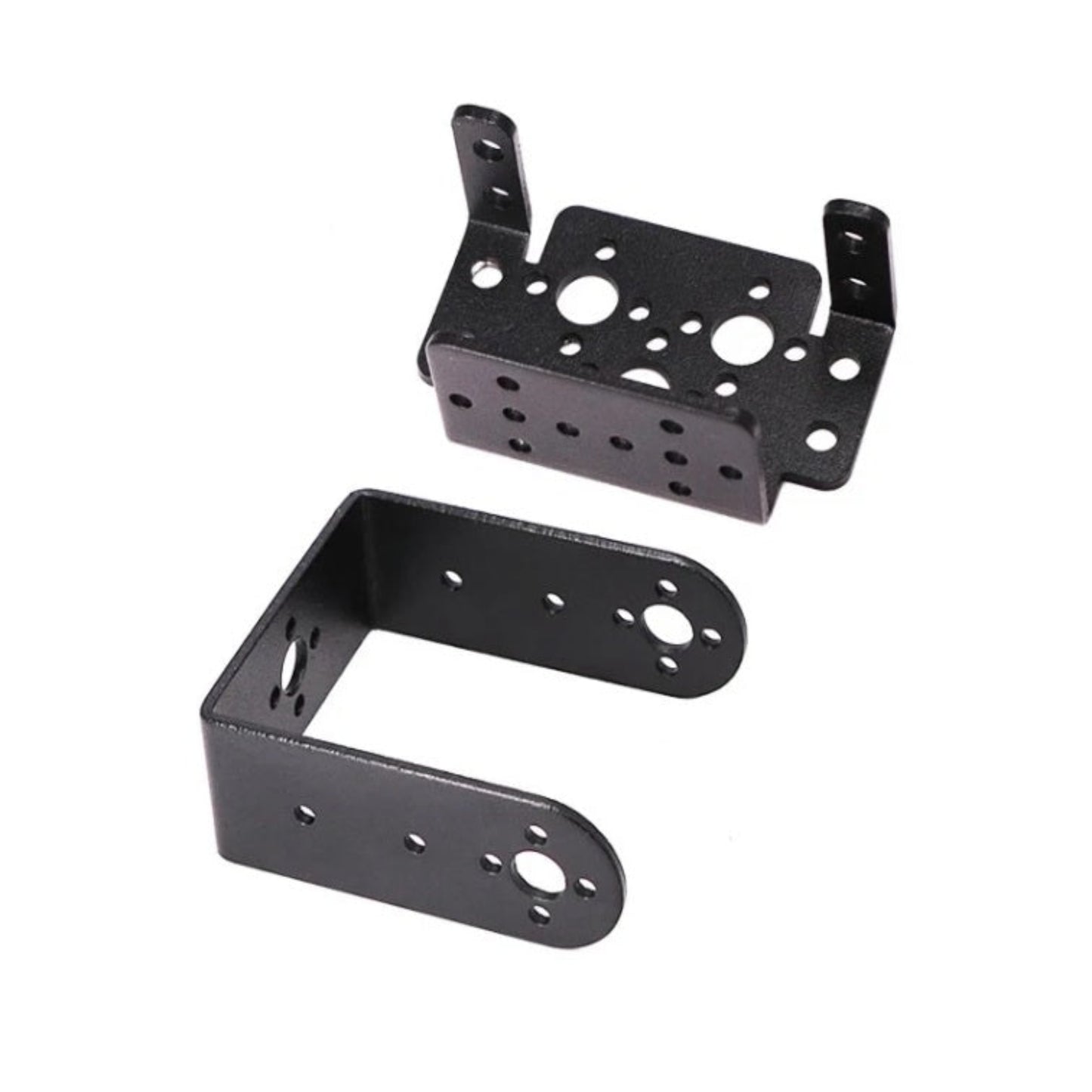 Short U-type aluminum servo bracket for robotics and camera mounting.