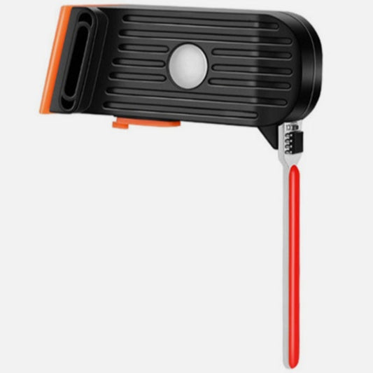 Sleek black and orange bicycle tail light mounted on a bike frame, showing its compact and modern design.