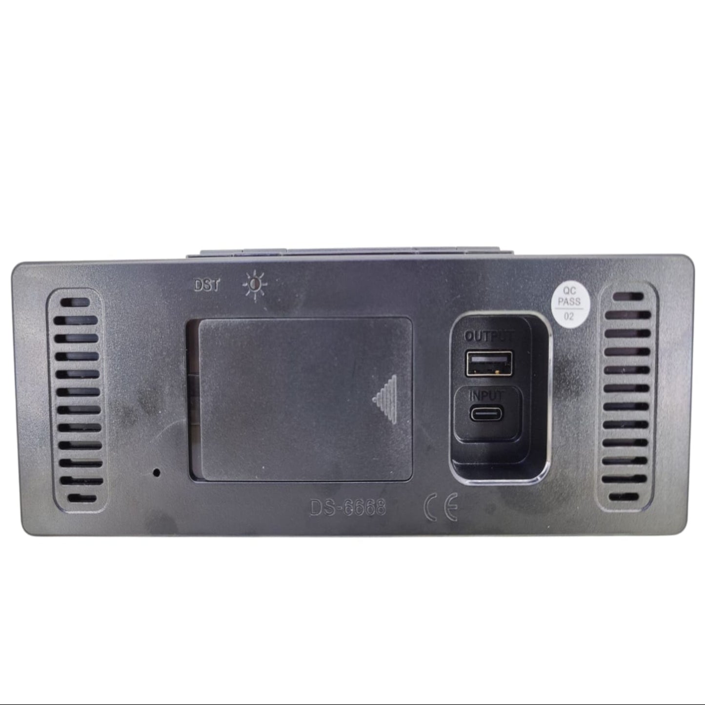 Back view of a Digital LED Alarm Clock showing ports and ventilation for improved functionality.