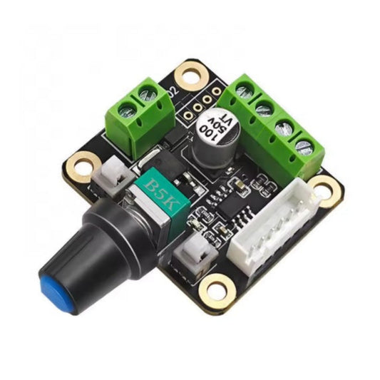 Front view of the 9-24V stepper motor controller with speed adjustment knob and terminals.