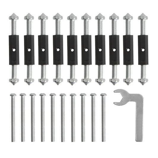Complete 86 type switch box repair kit with adjustable metal bolts, black insulators, screws, and mini wrench.