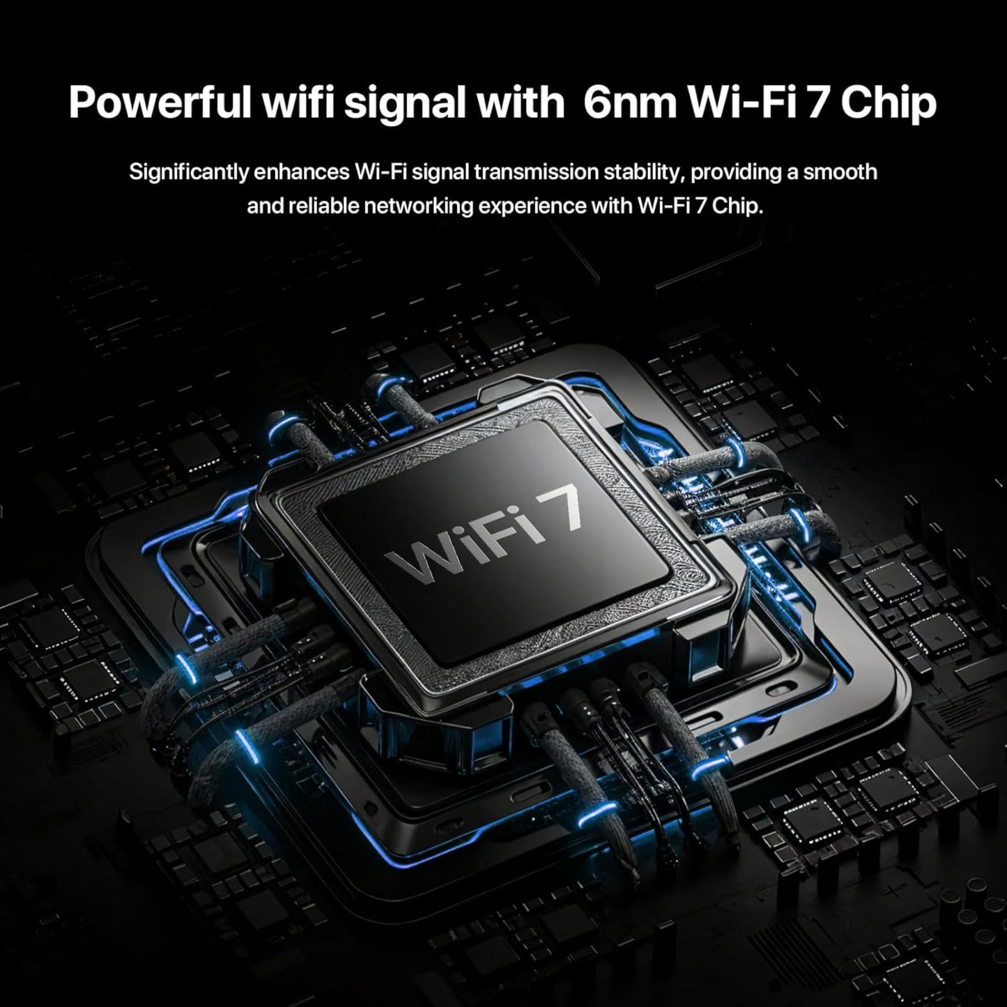 An illustration of the powerful 6nm Wi-Fi 7 chip inside the Tenda BE5100 router.