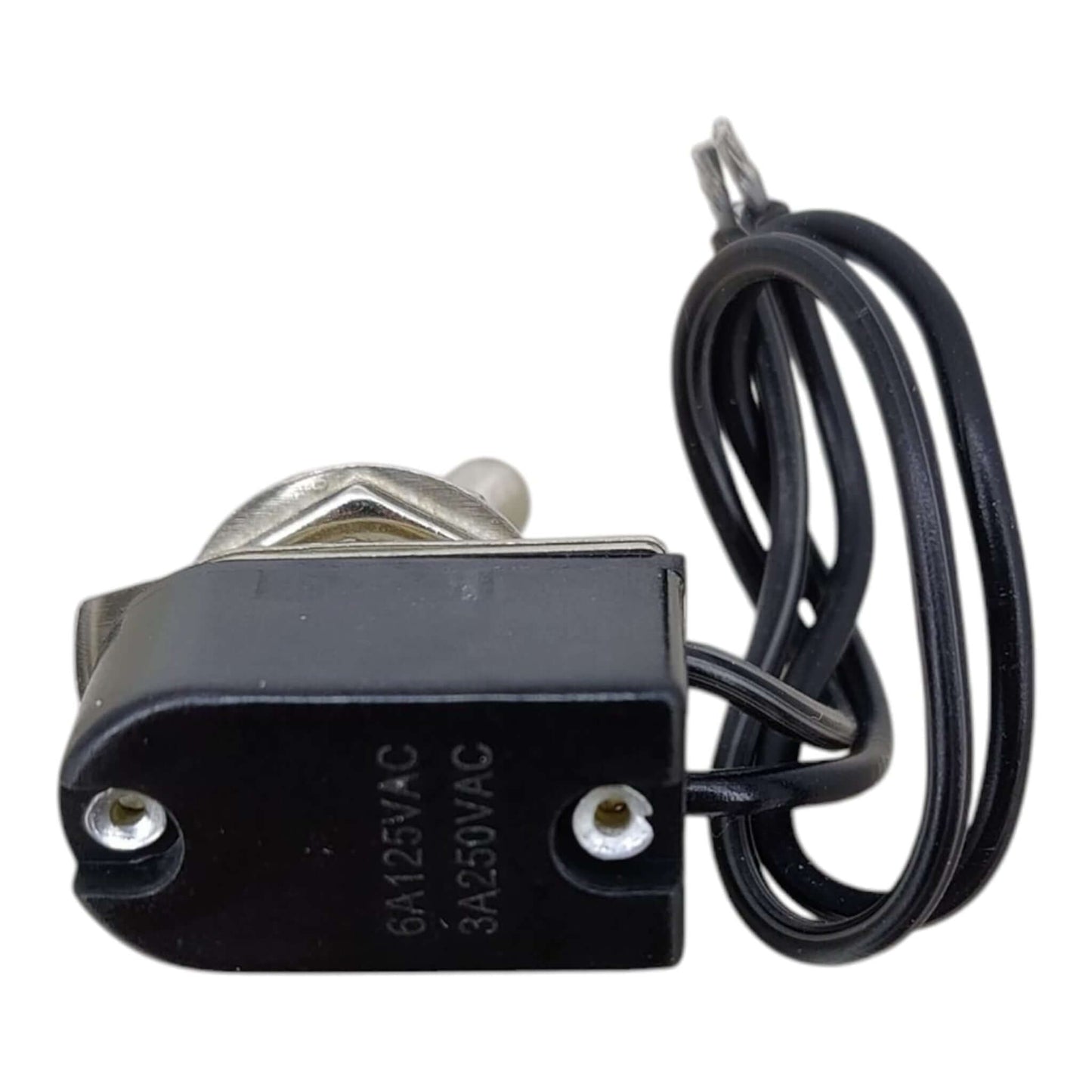 Back view of the toggle switch clearly showing the electrical rating of 6A 125VAC and 3A 250VAC.