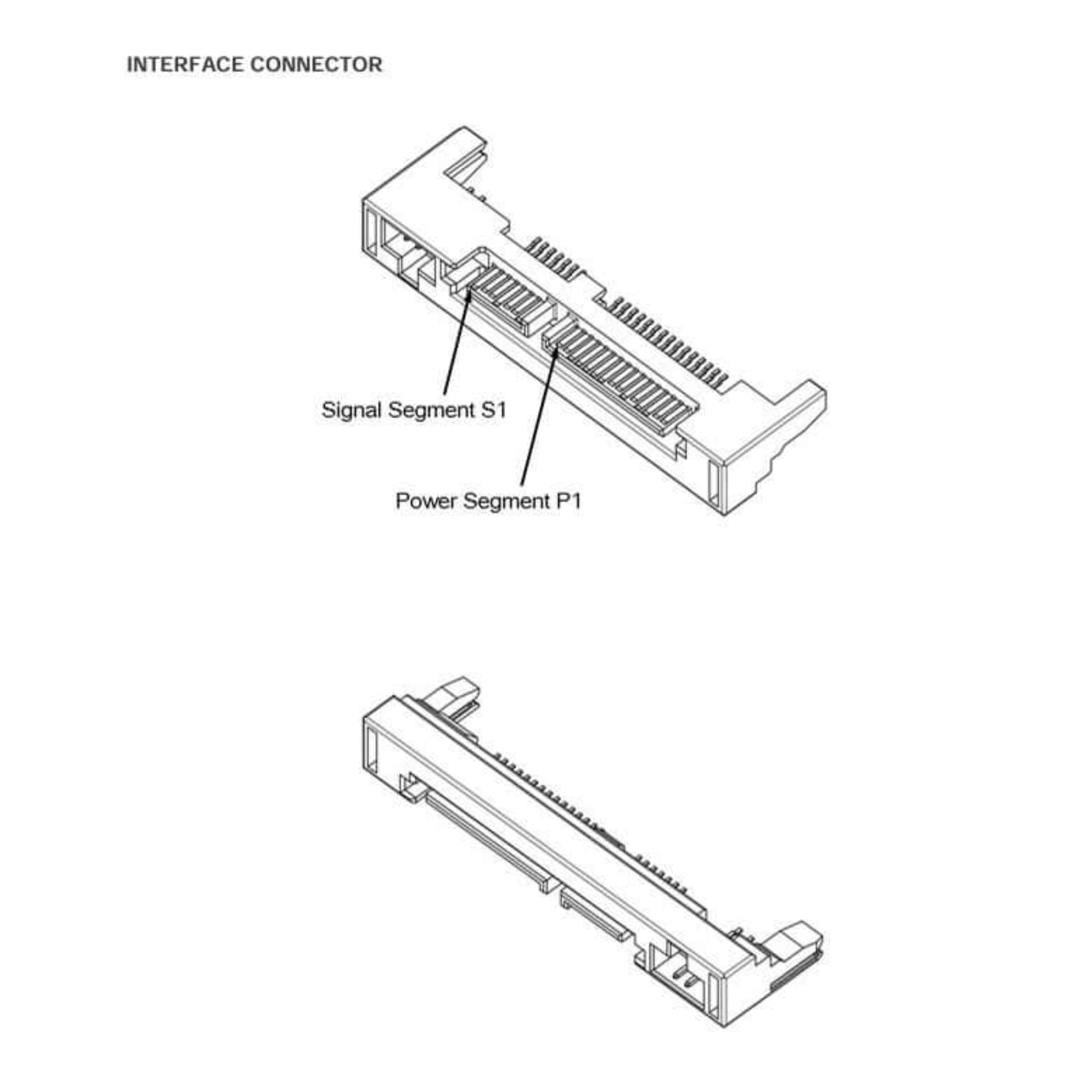 Diagram of an interface connector highlighting the signal segment S1 and power segment P1.