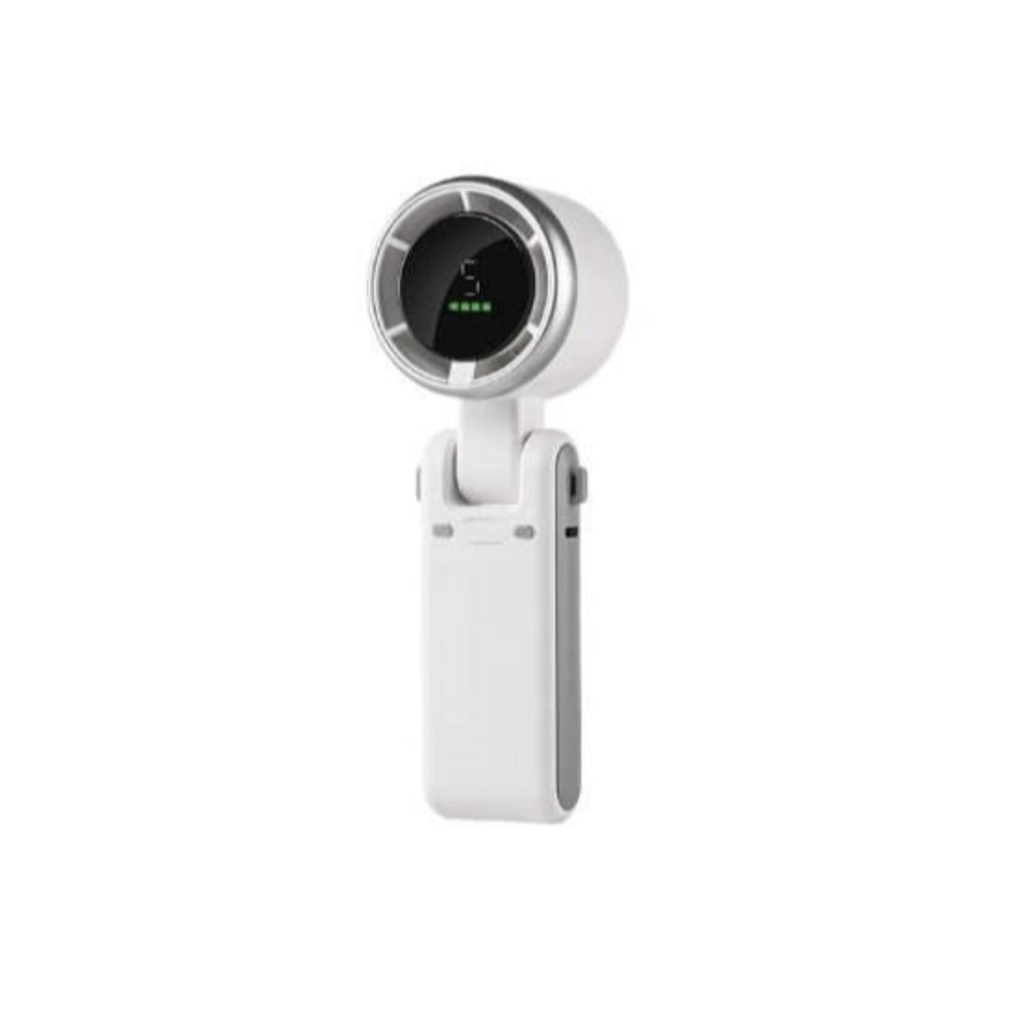 Full view of the white portable high-speed turbo fan in handheld mode with digital display.