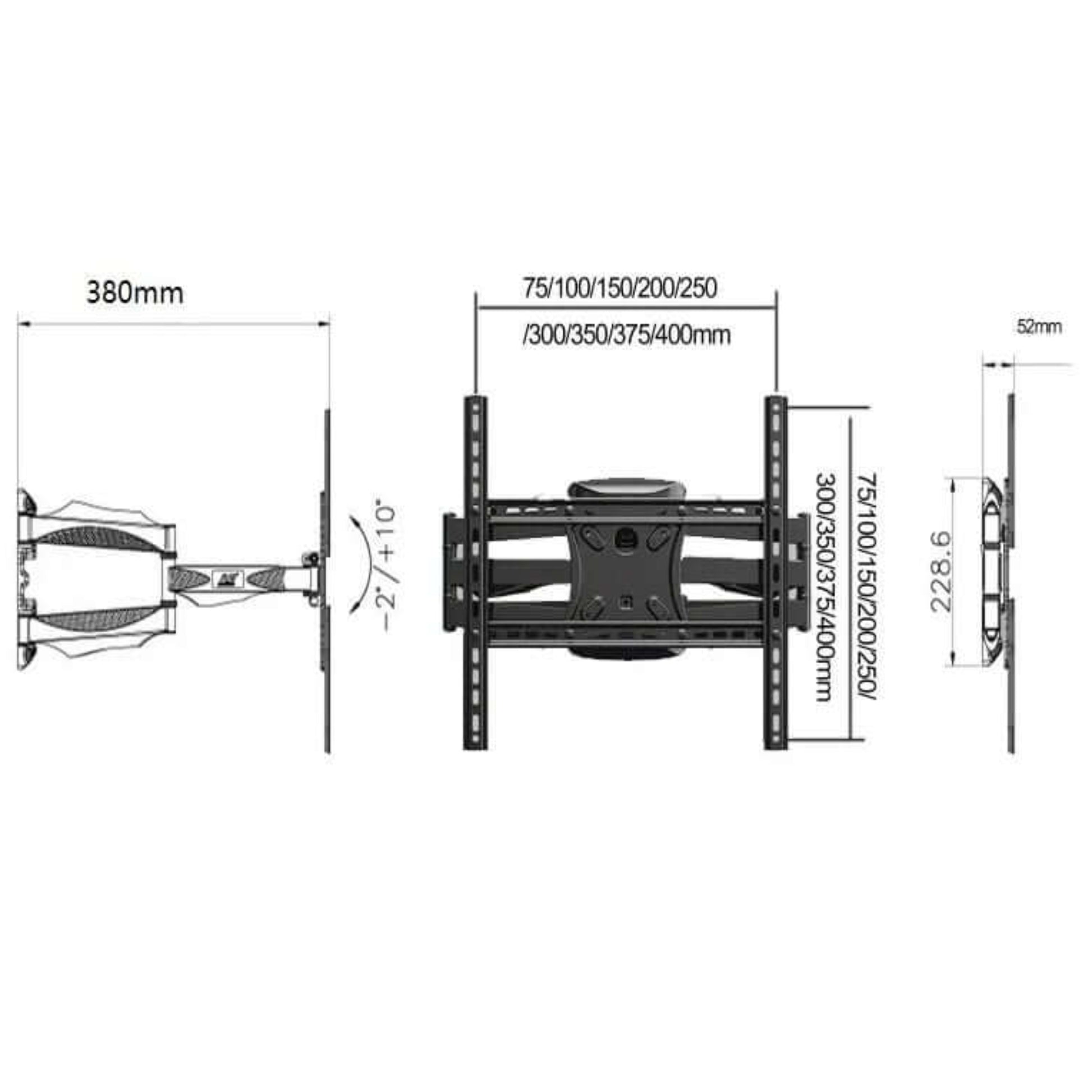 Diagram showing dimensions and specifications of the Full Motion TV Wall Mount P5 for 32"-60" TVs.
