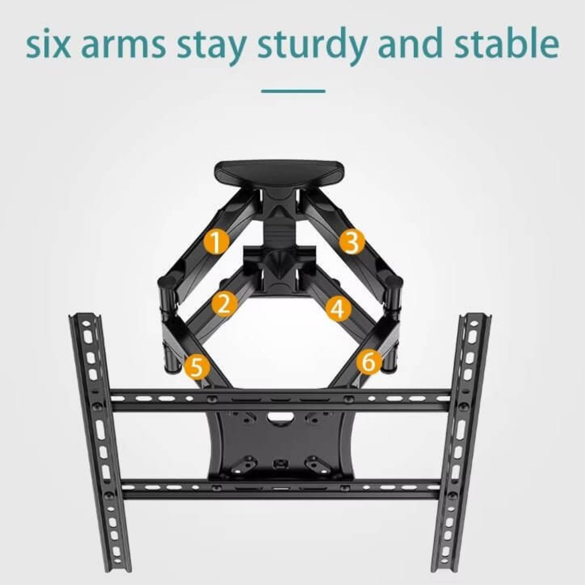 Close-up view of P5 TV wall mount showing six sturdy arms for stability and support.