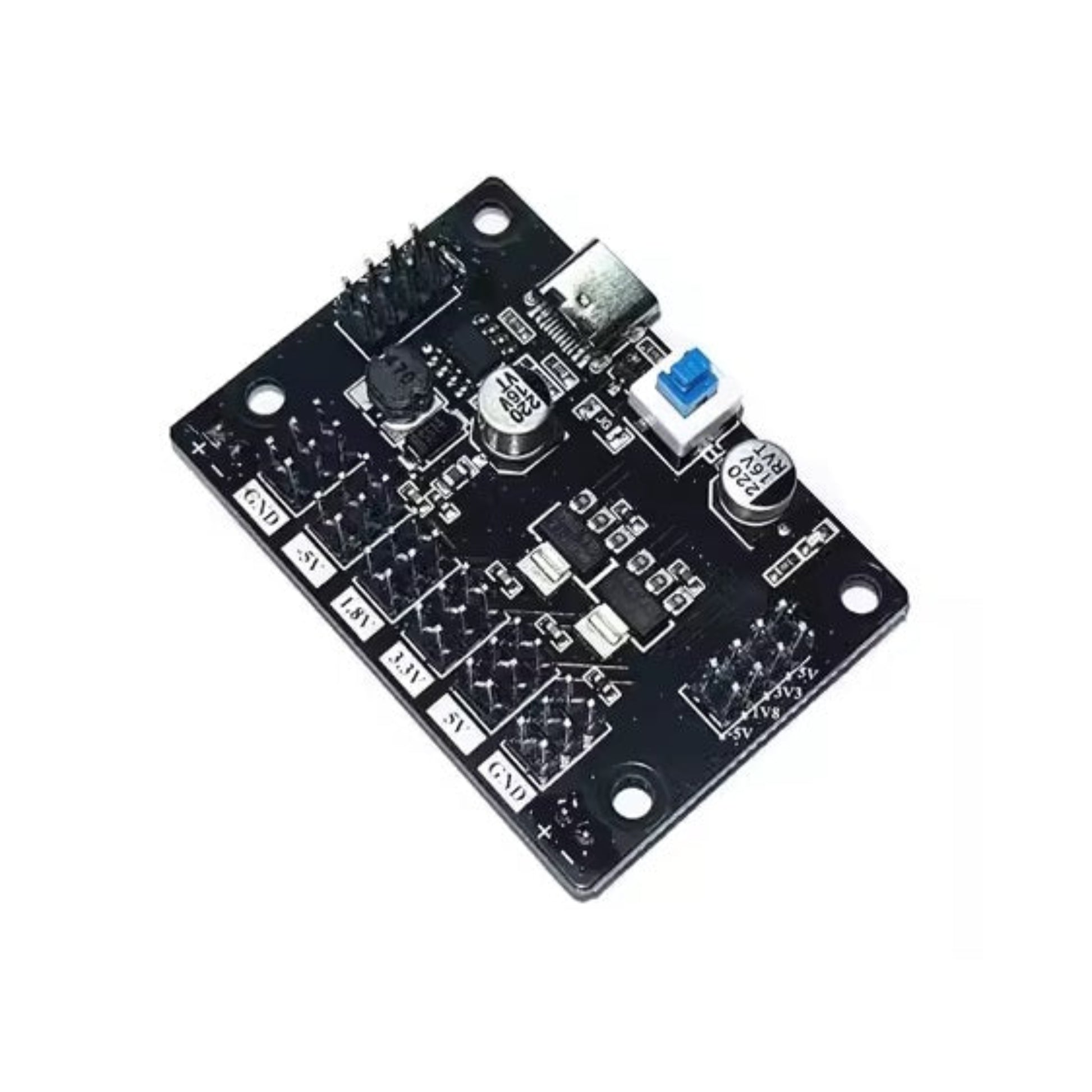 Type-C breadboard power supply module with 5V, 3.3V, and 1.8V outputs for Arduino and Micro:bit projects.