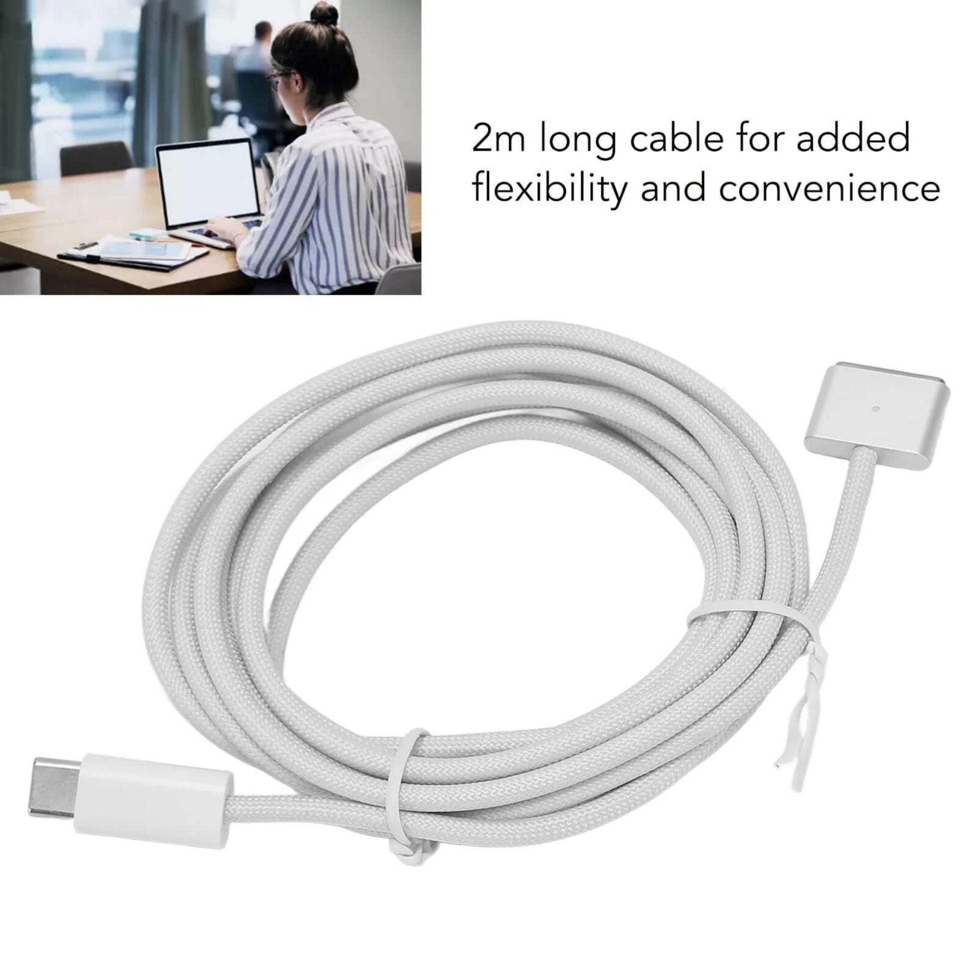 2m long Type-C to MagSafe 3 charging cable offering flexibility and convenience for MacBook charging.