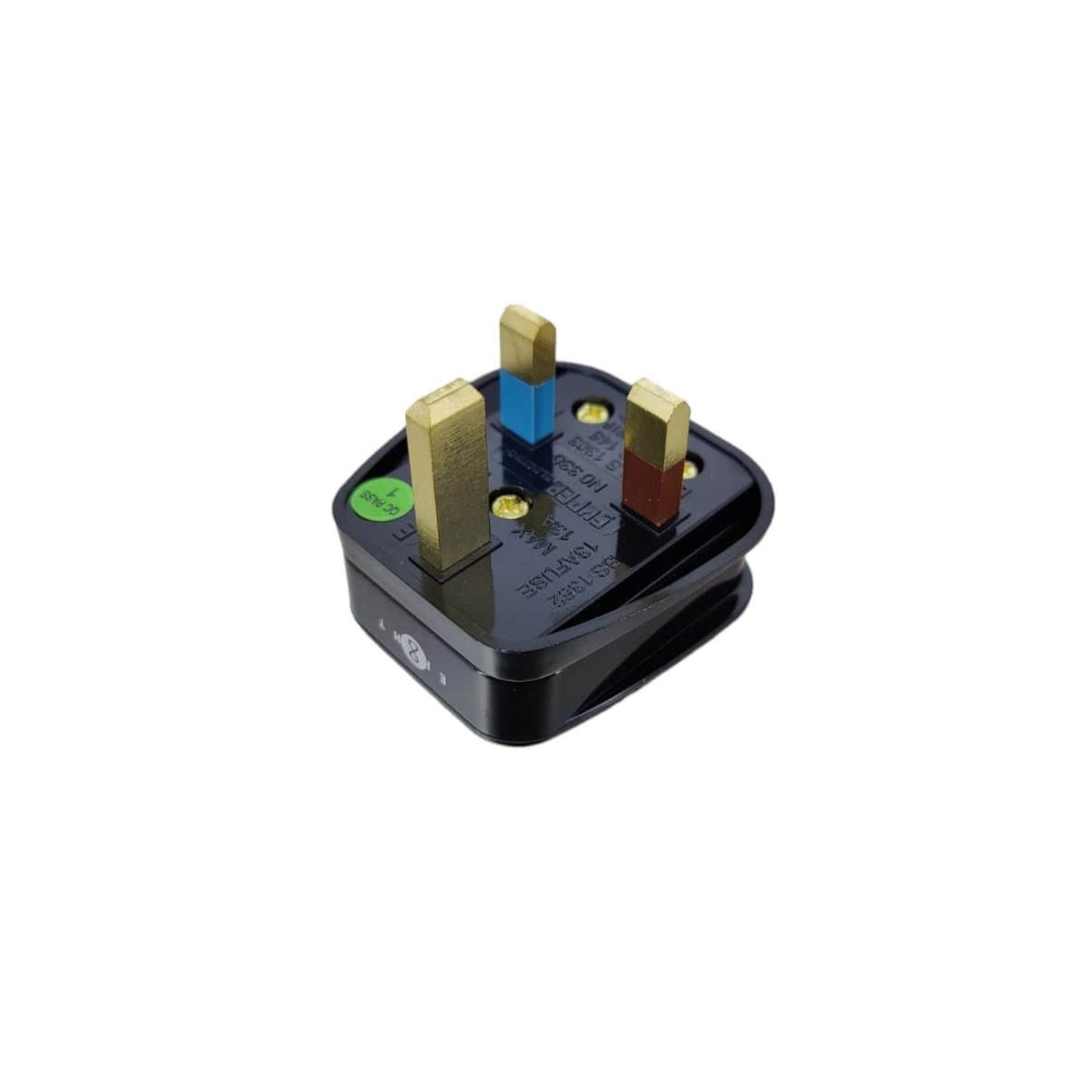 Eight UK BS 1363 13A rewirable 3-pin power plug in black, suitable for home appliances and safety compliant.