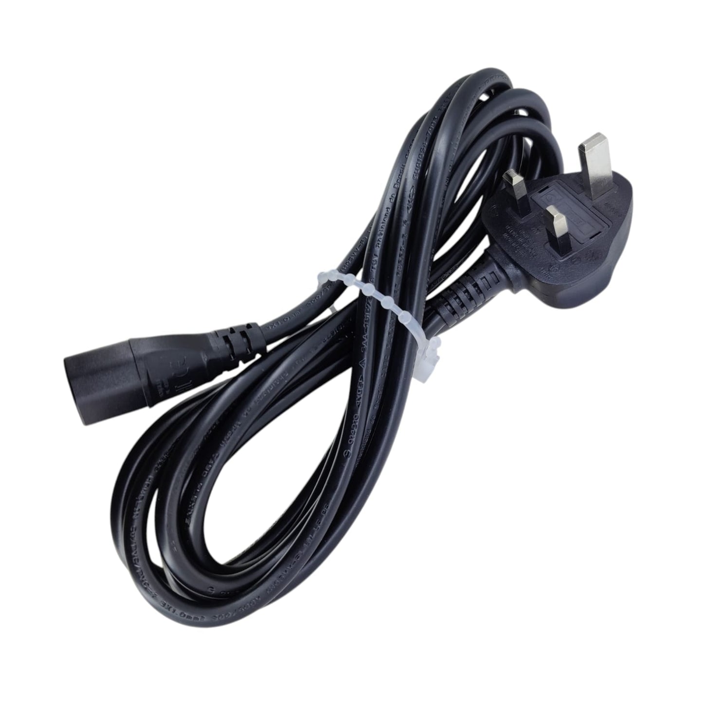 3 meter UK power cord, Standard UK 3-pin plug to IEC C13 connector, extending power for PC or display.