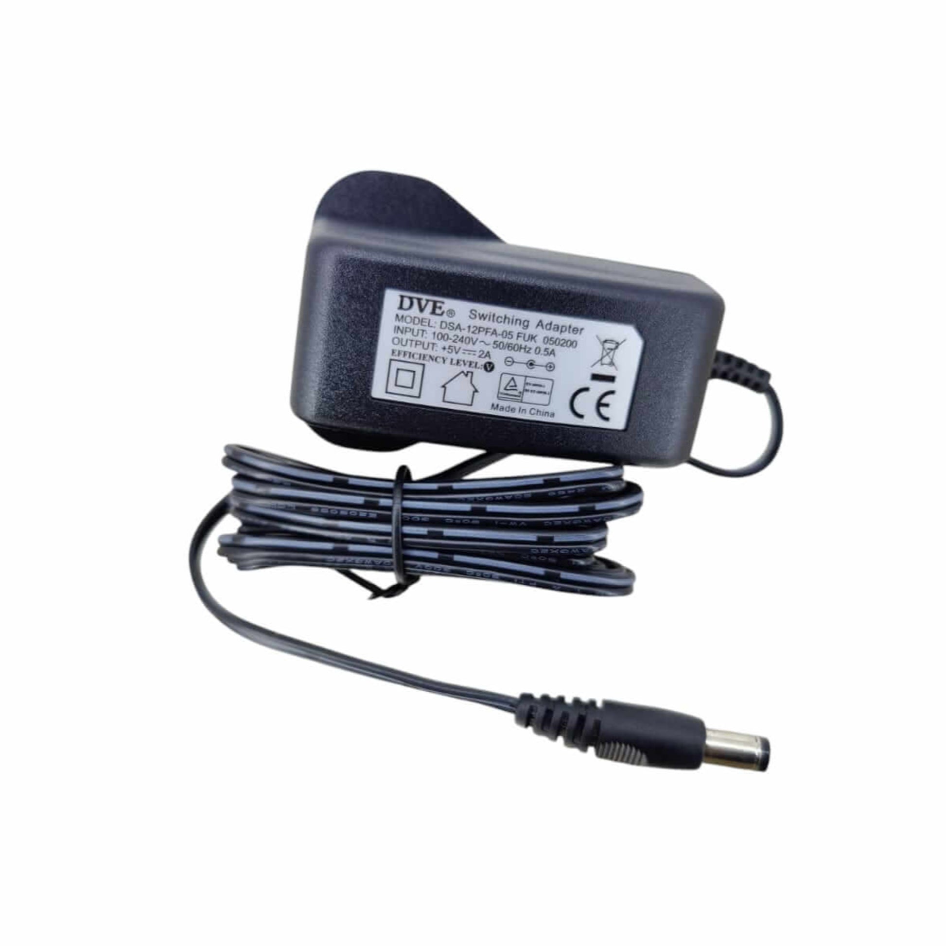 UK Plug 5V 2A Power Supply Adapter with cable for reliable charging of electronic devices.