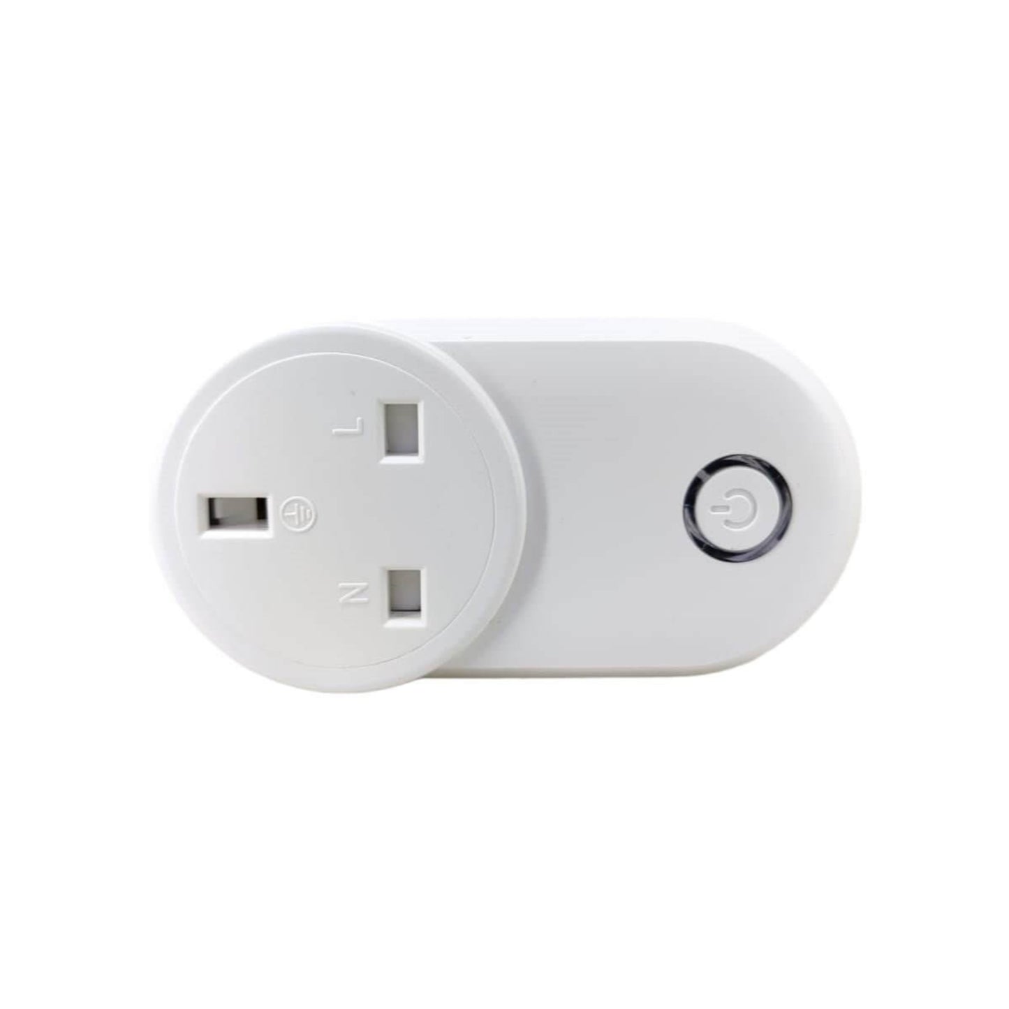 Front view of the remote control socket showing the UK Type G plug face and the manual power button.