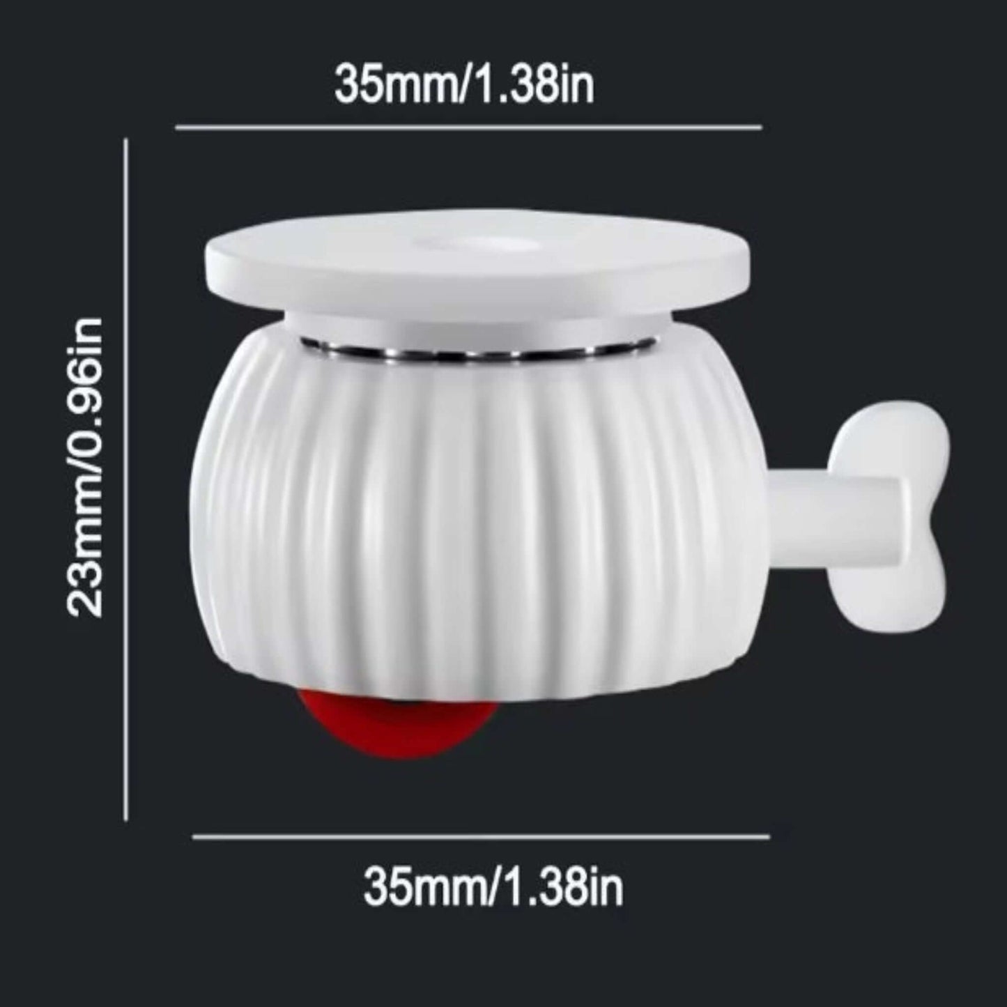 Dimensions of the universal wheel caster: 35mm (1.38in) wide, 23mm (0.96in) high.
