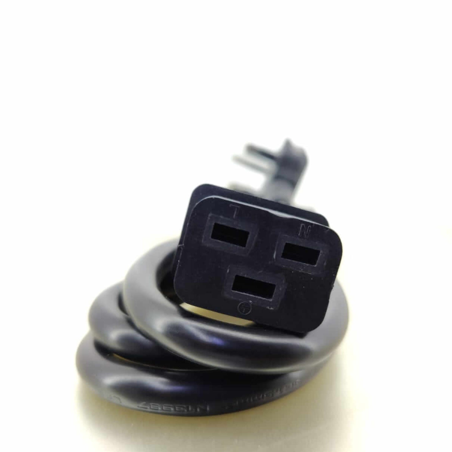 C19 Power Cord end with a durable black design, ideal for servers and UPS connections.