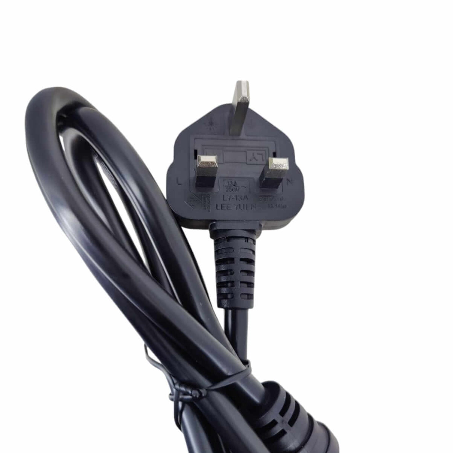 C19 power cord plug close-up, designed for high-power IT equipment and server connections.