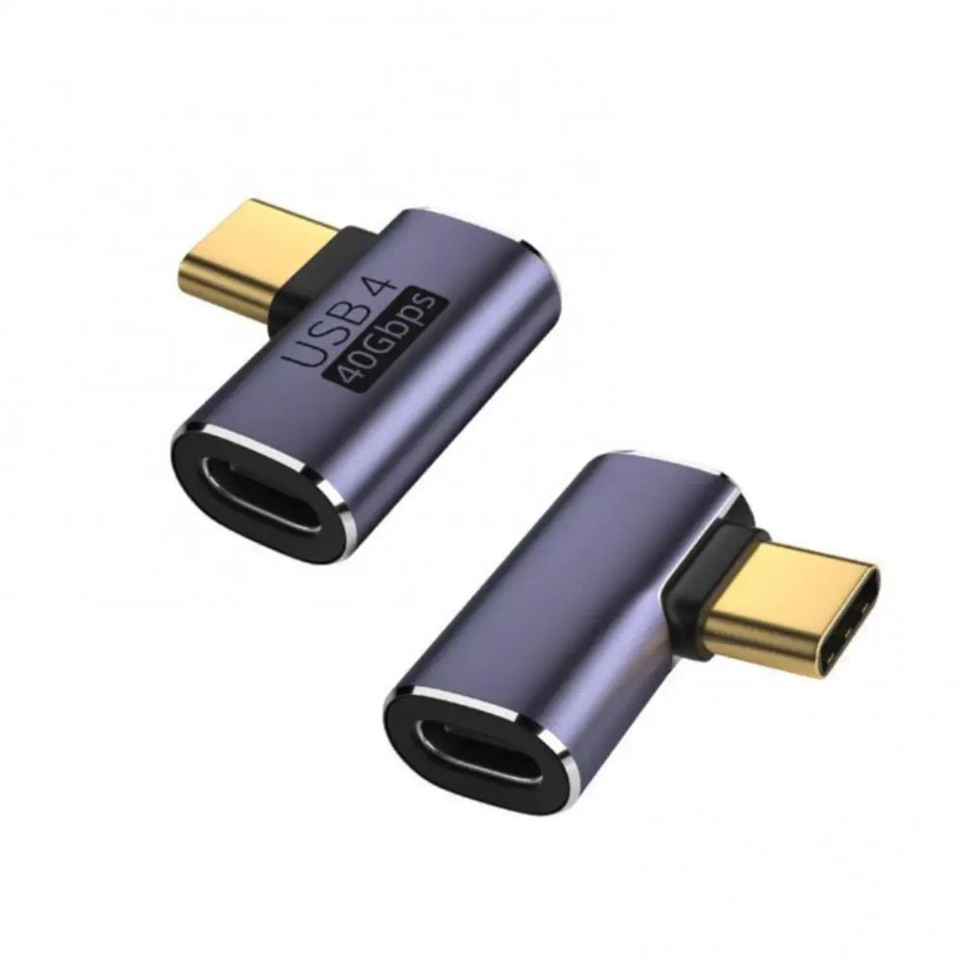 USB 4 Type-C adapter with side bend design, 40Gbps data transfer, and gold-plated connectors.