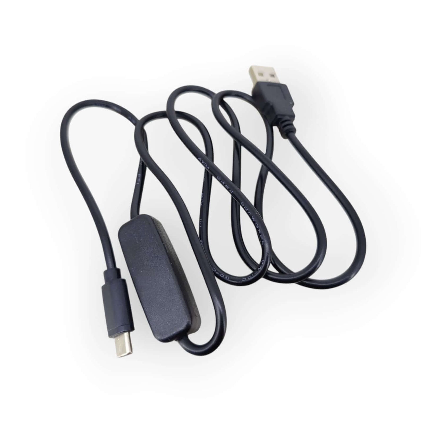USB-C power cable with on/off switch for convenient device management, 1 meter long.