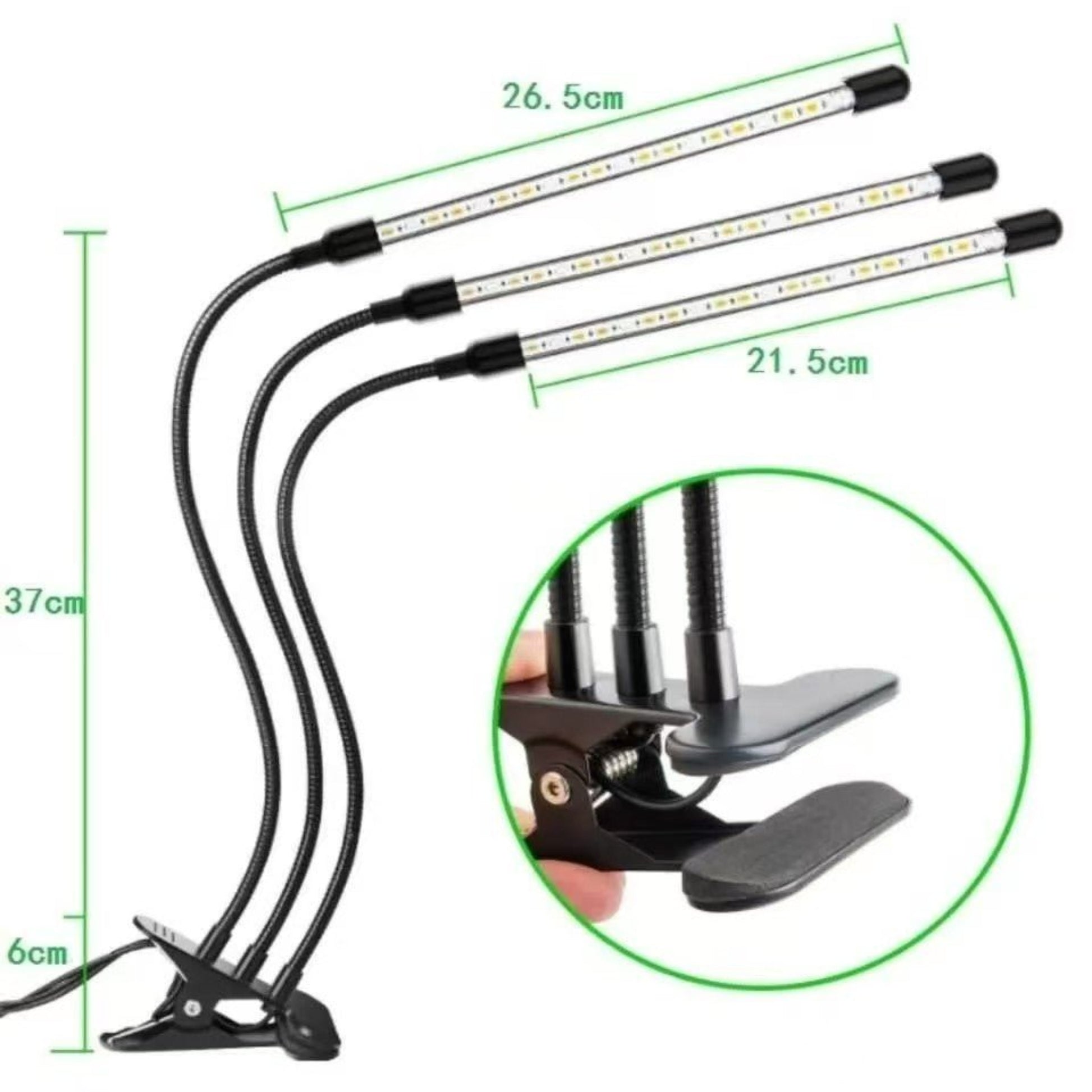 Multi-functional LED grow light with 4 adjustable heads for indoor plants; features clamp for easy attachment.