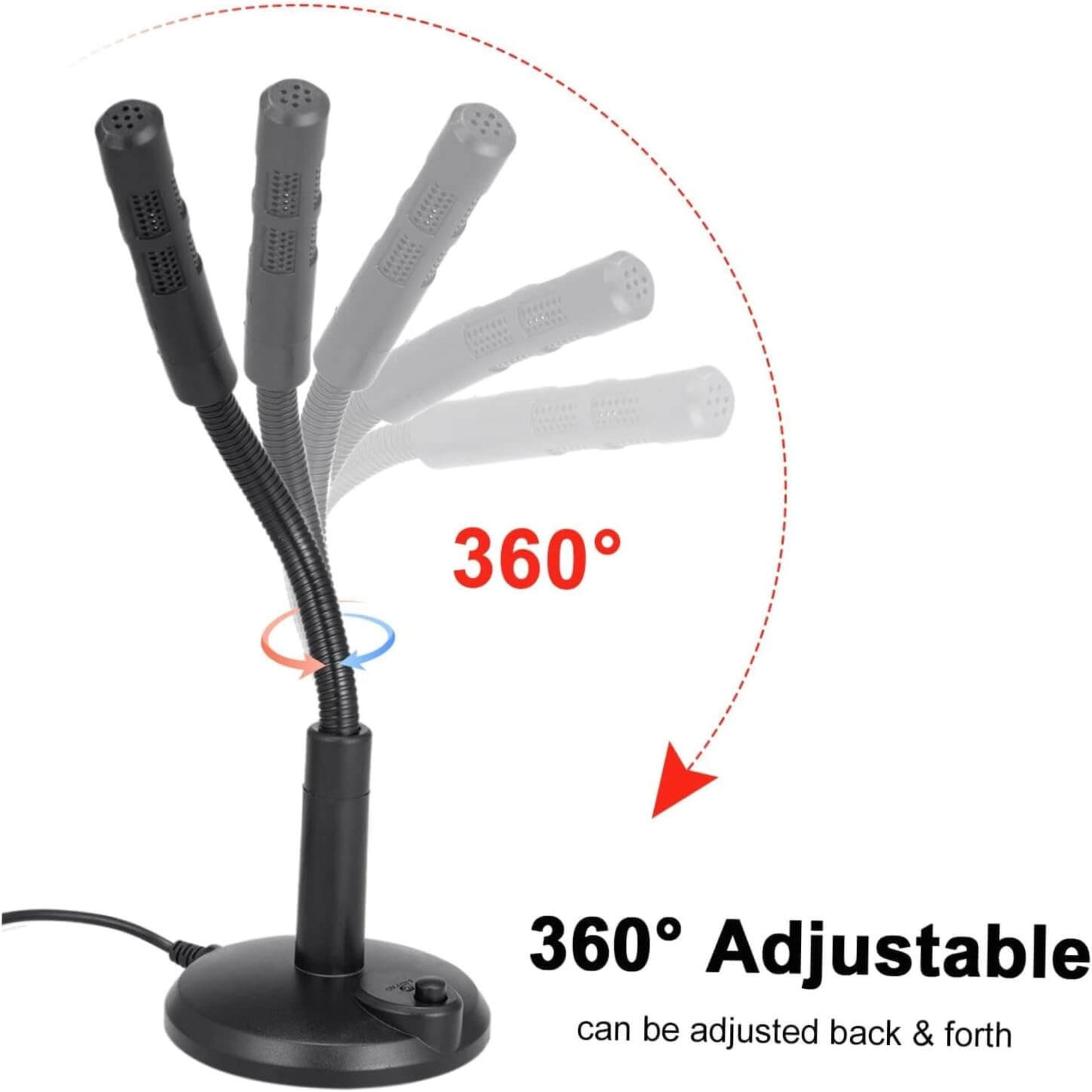 USB desktop microphone with a flexible hose that can be adjusted 360 degrees to get the best angle.