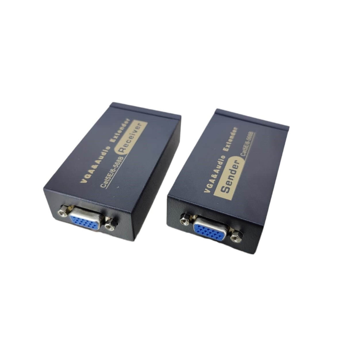 VGA and audio extender set showing the HDB15-F (VGA) ports for video signal connection.