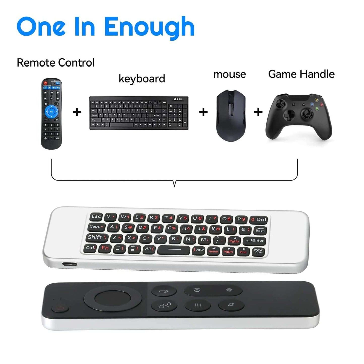 W3 Air Mouse: All-in-one remote, keyboard, mouse, and game controller for smart devices in a sleek design.