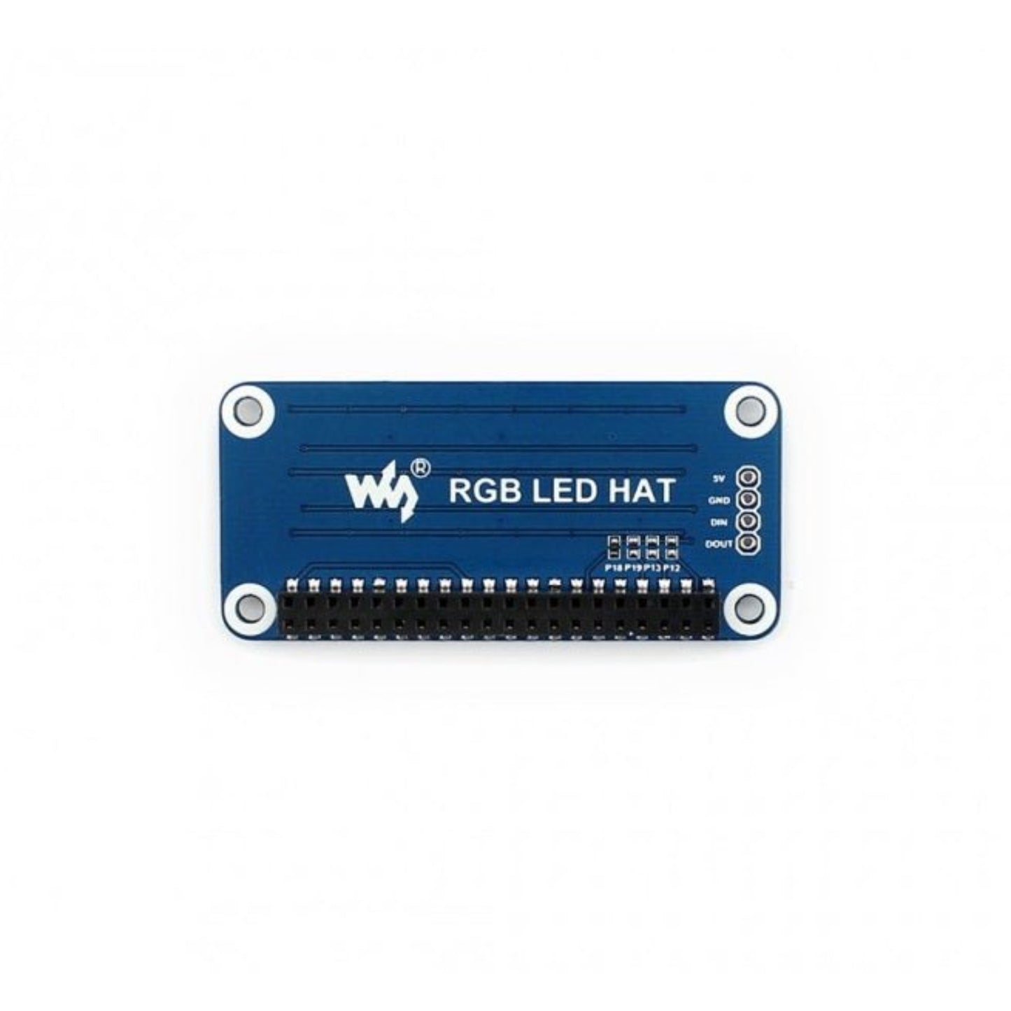 RGB LED HAT for Raspberry Pi, designed for colorful displays with WS2812B LEDs and easy connection.