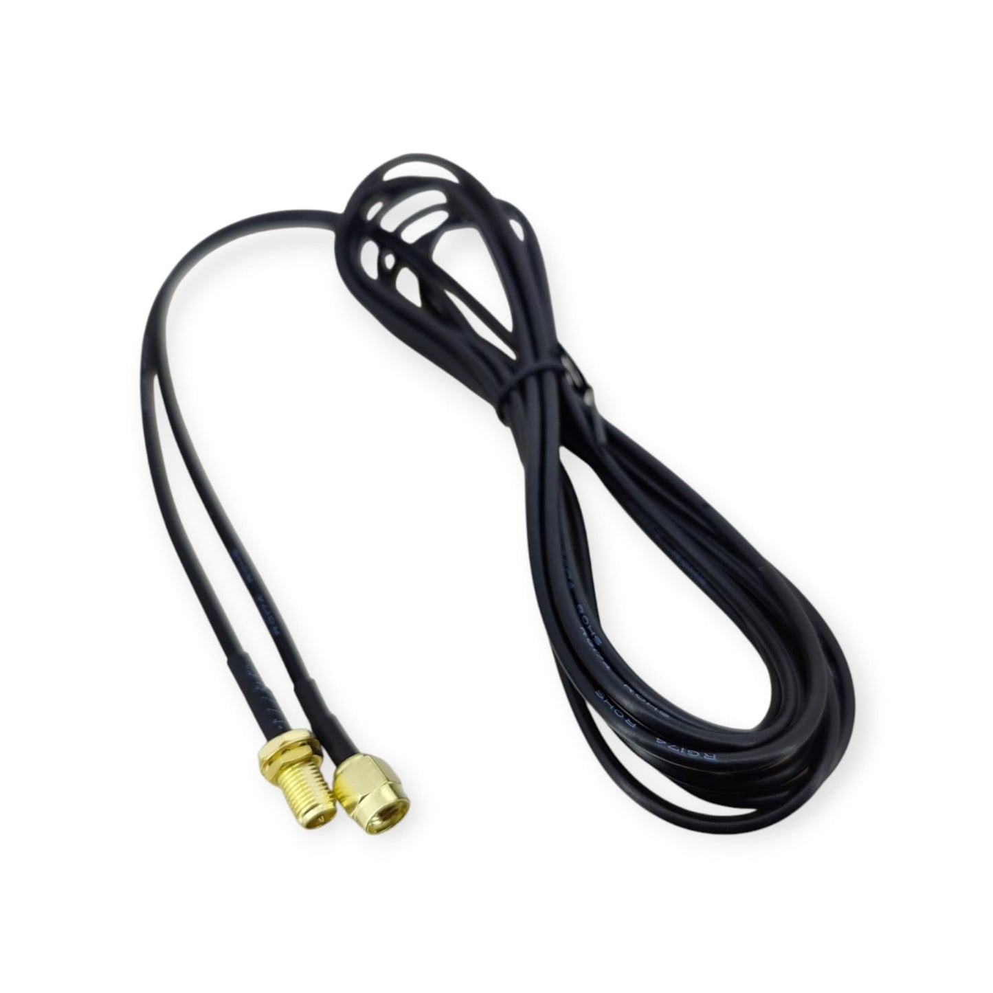 Coiled 3-meter black RG174 low-loss coaxial cable for extending a WiFi antenna or RF equipment, 50Ω.