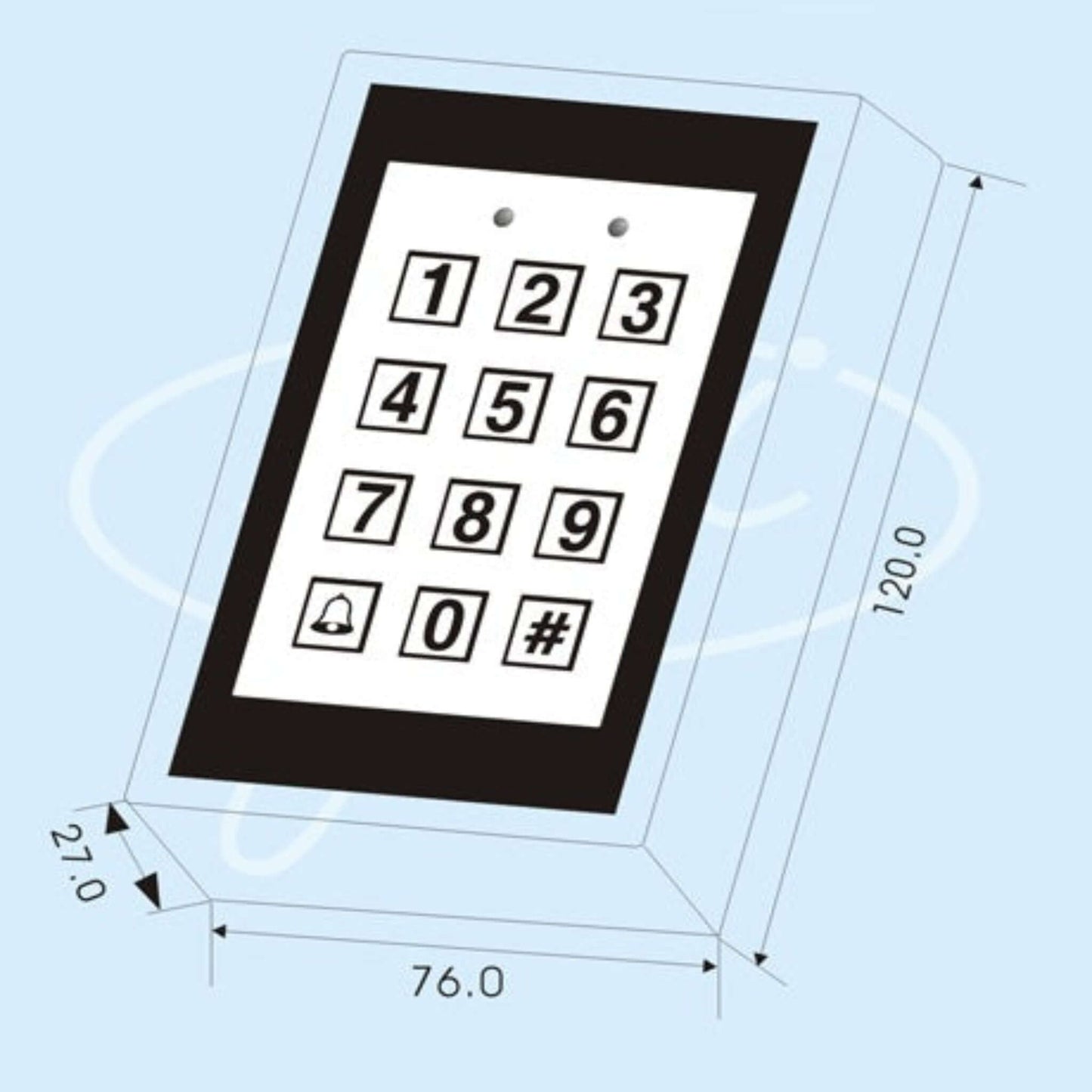 Technical dimension drawing for Yli YK-568L showing size: 120mm height, 76mm width, and 27mm depth.