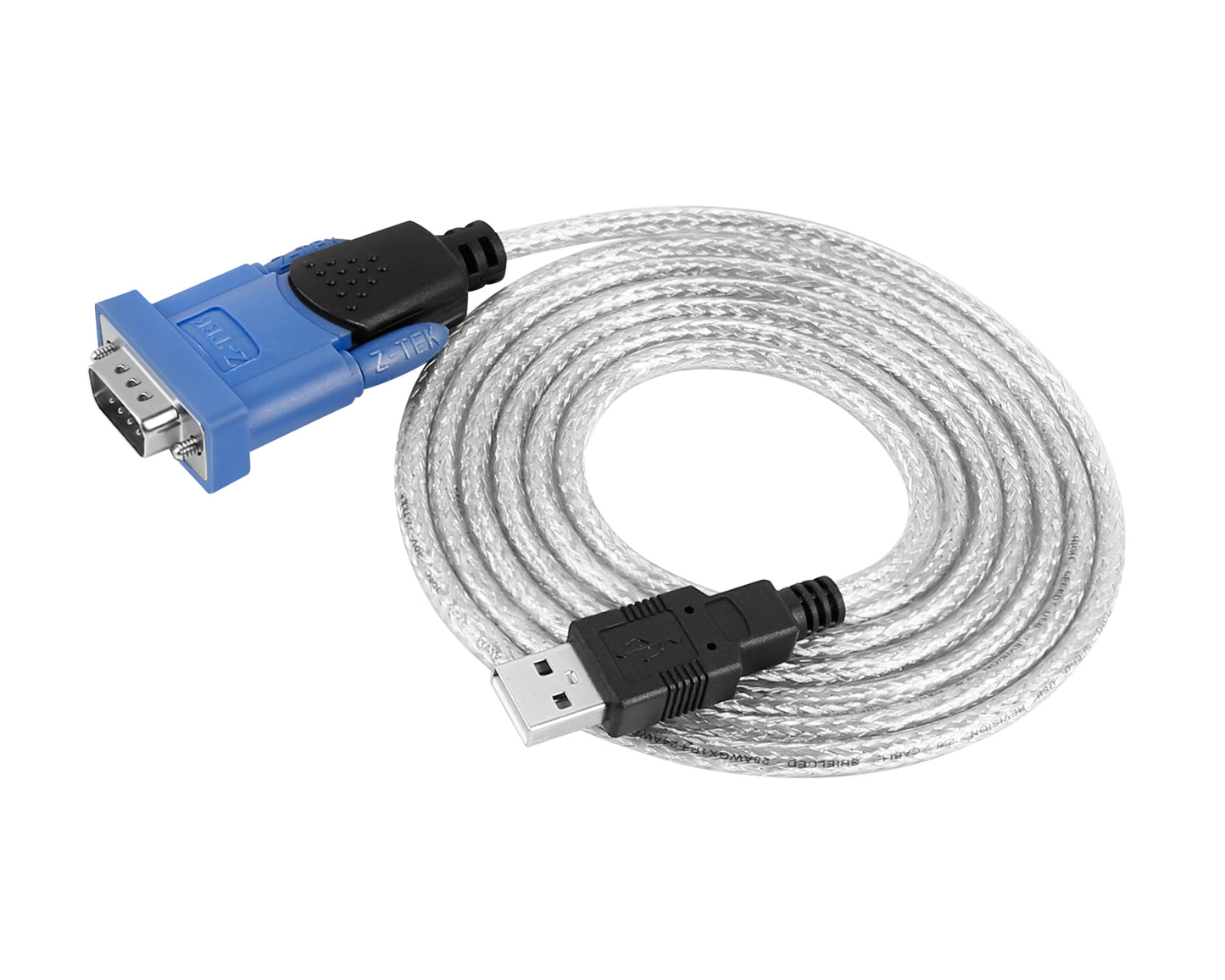 Z-TEK ZE394C USB to RS232 cable - front view of USB and DB9 connectors