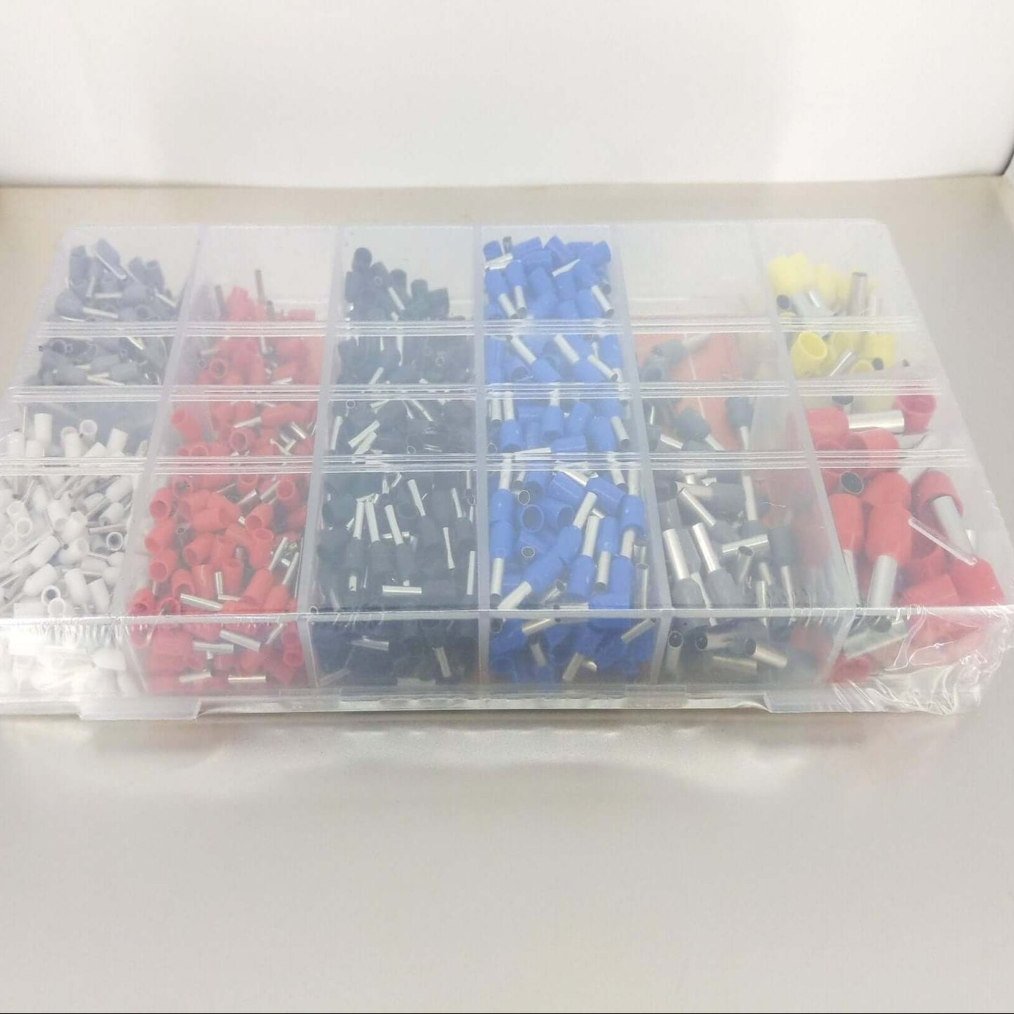 The sealed and packaged 1200-piece wire ferrule crimping kit as the customer will receive it, showing the front label.