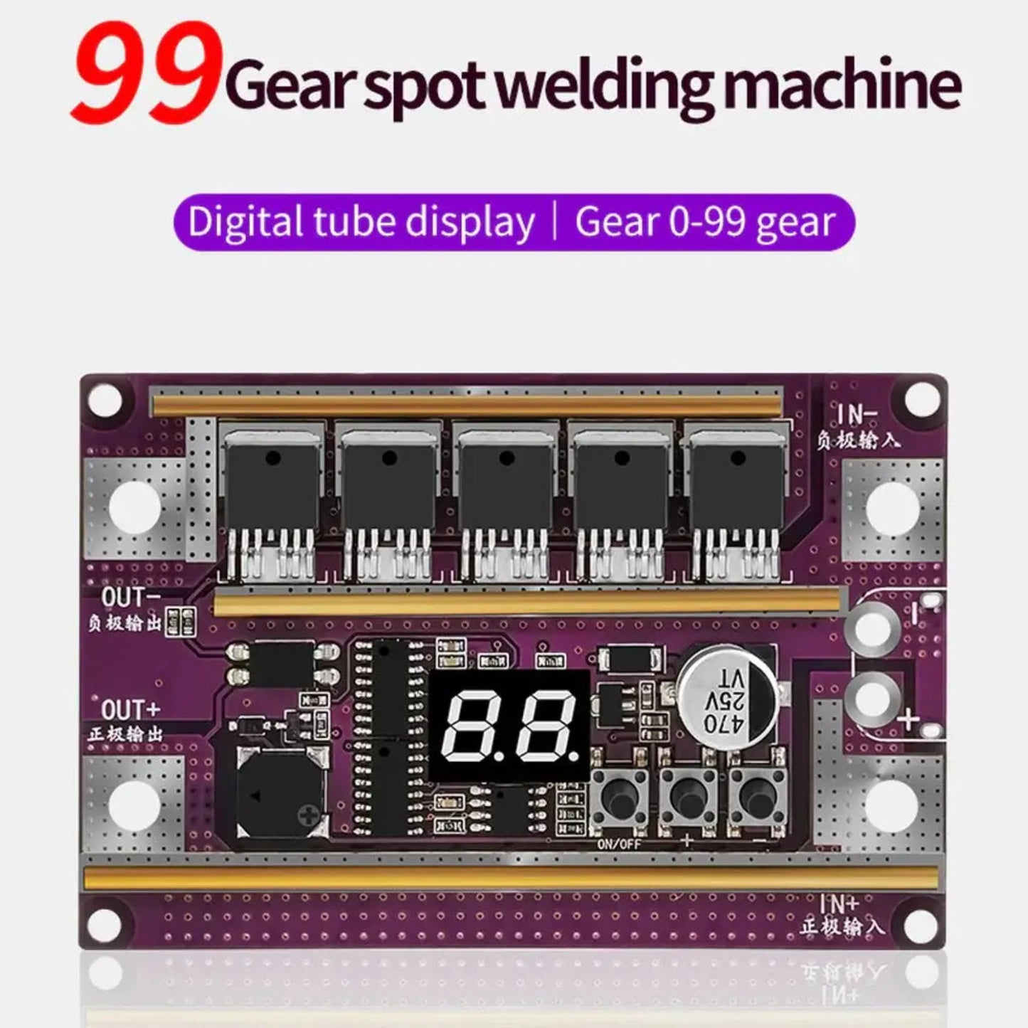 12V spot welder DIY kit control board with 99 gears and digital display for precise welding.