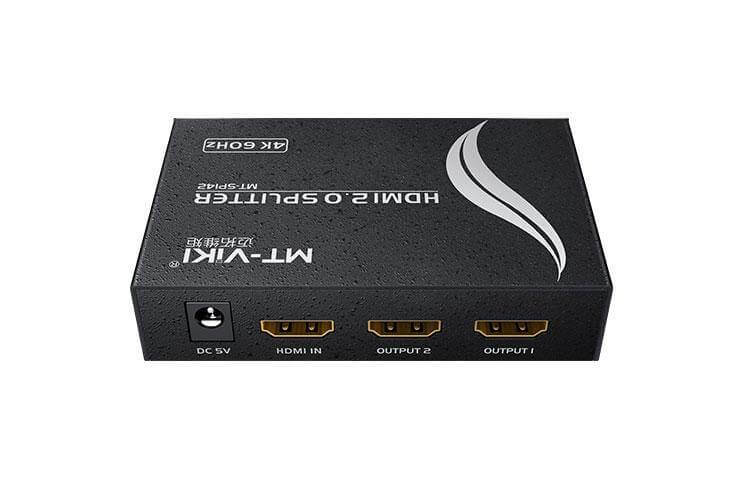 2-port HDMI 2.0 splitter MT-SP142 with 1 input and 2 outputs for 4K video and 3D support.