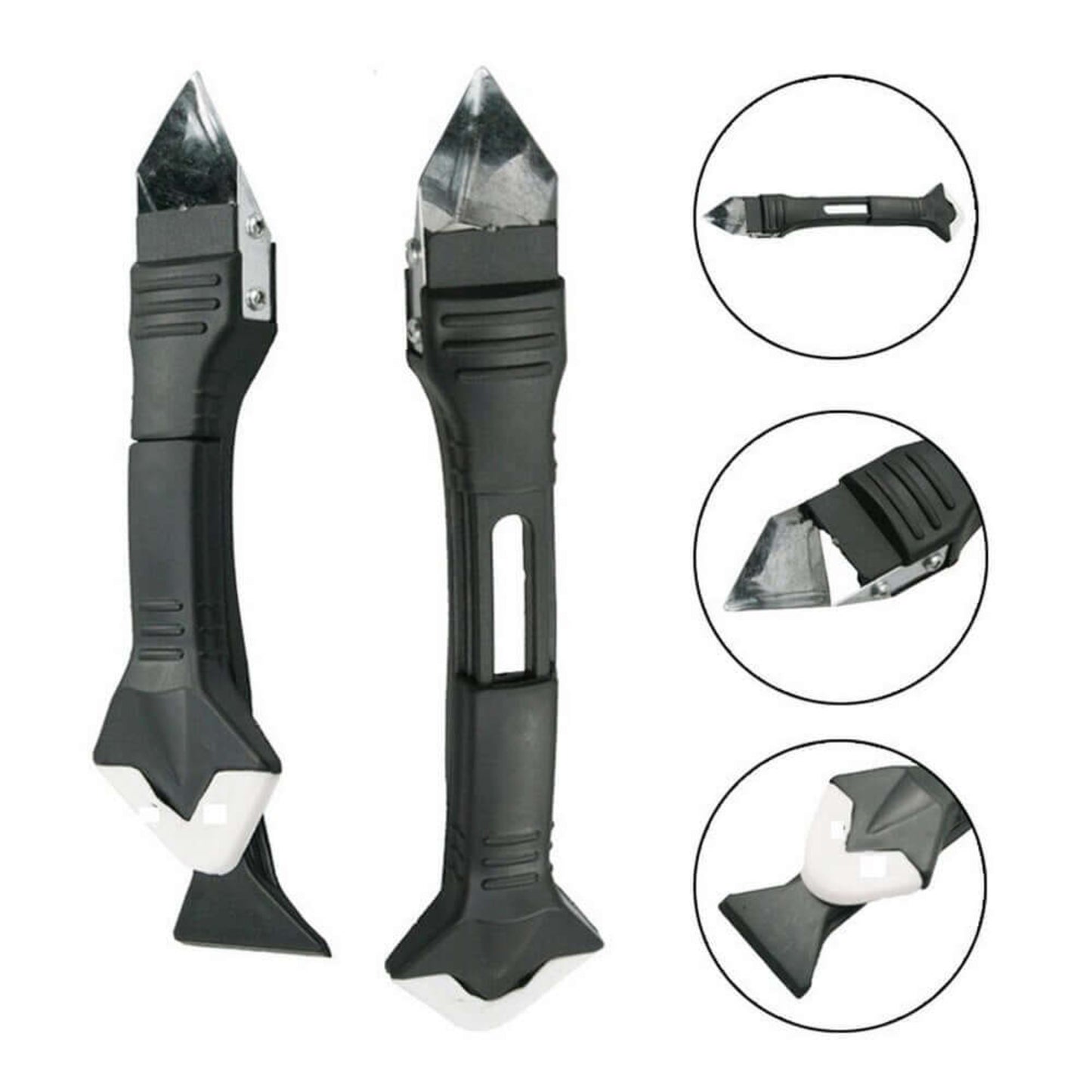 3 in 1 rubber silicone remover tool set with interchangeable scraper pads and ergonomic handle for easy caulk finishing.
