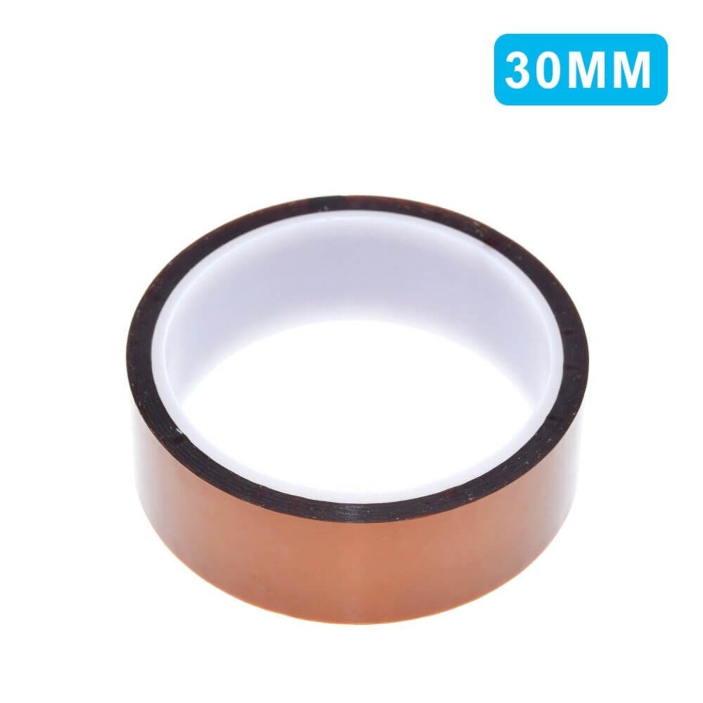 30mm wide heat resistant polyimide tape roll, ideal for high temperature applications.