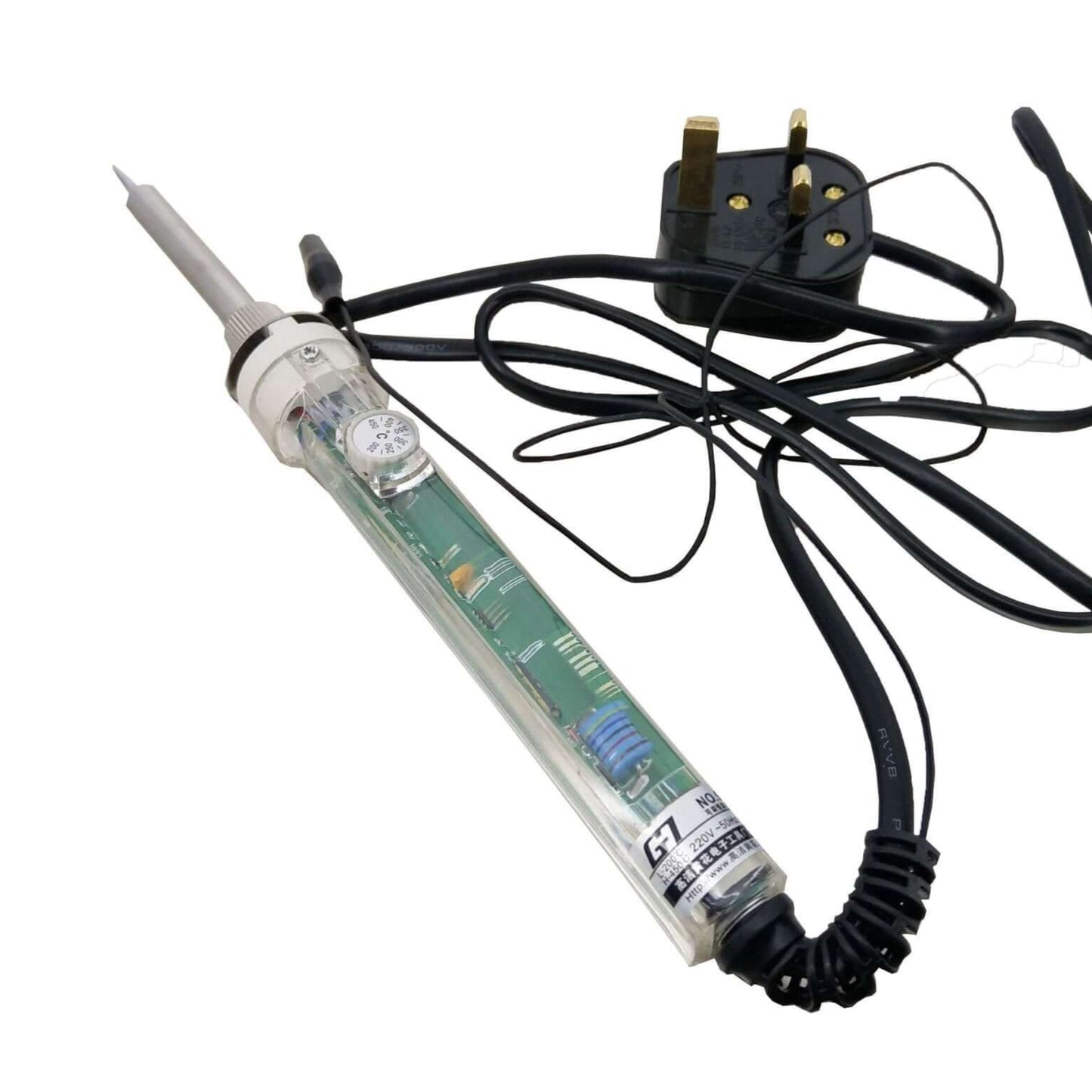 60W adjustable temperature soldering iron with integrated temperature control and power cord.