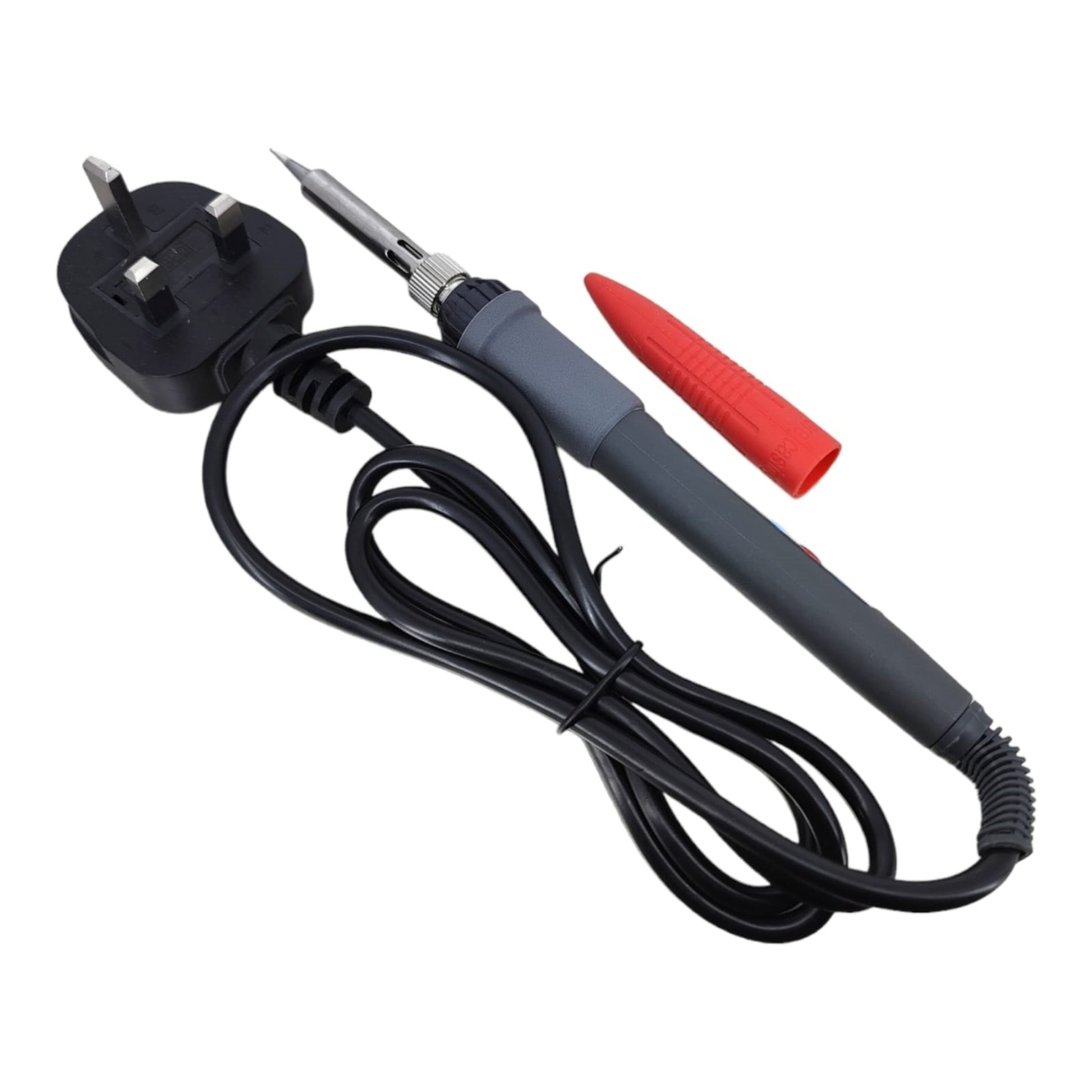 60W LCD Digital Soldering Iron with adjustable temperature; includes power plug and soldering tip, ideal for electronics projects.