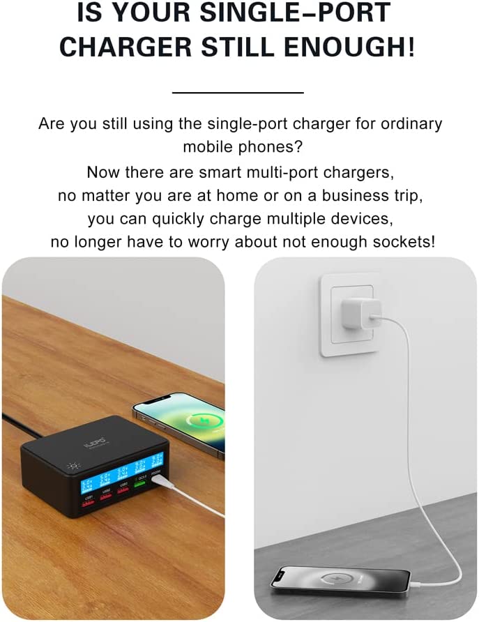 60w 5 Port USB Charger with LCD Display