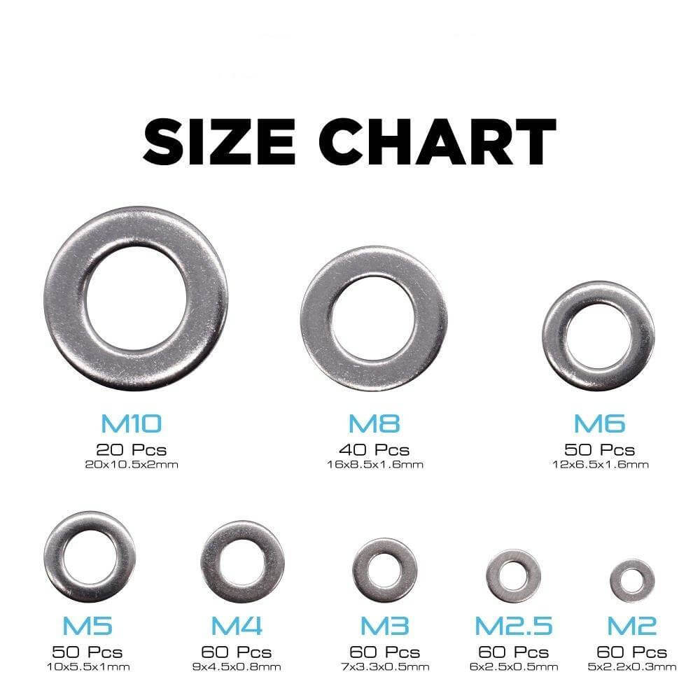 M2 - M10 304 Stainless Steel Flat Washers Set 400 pcs - Sun Cheong Computer Company Limited