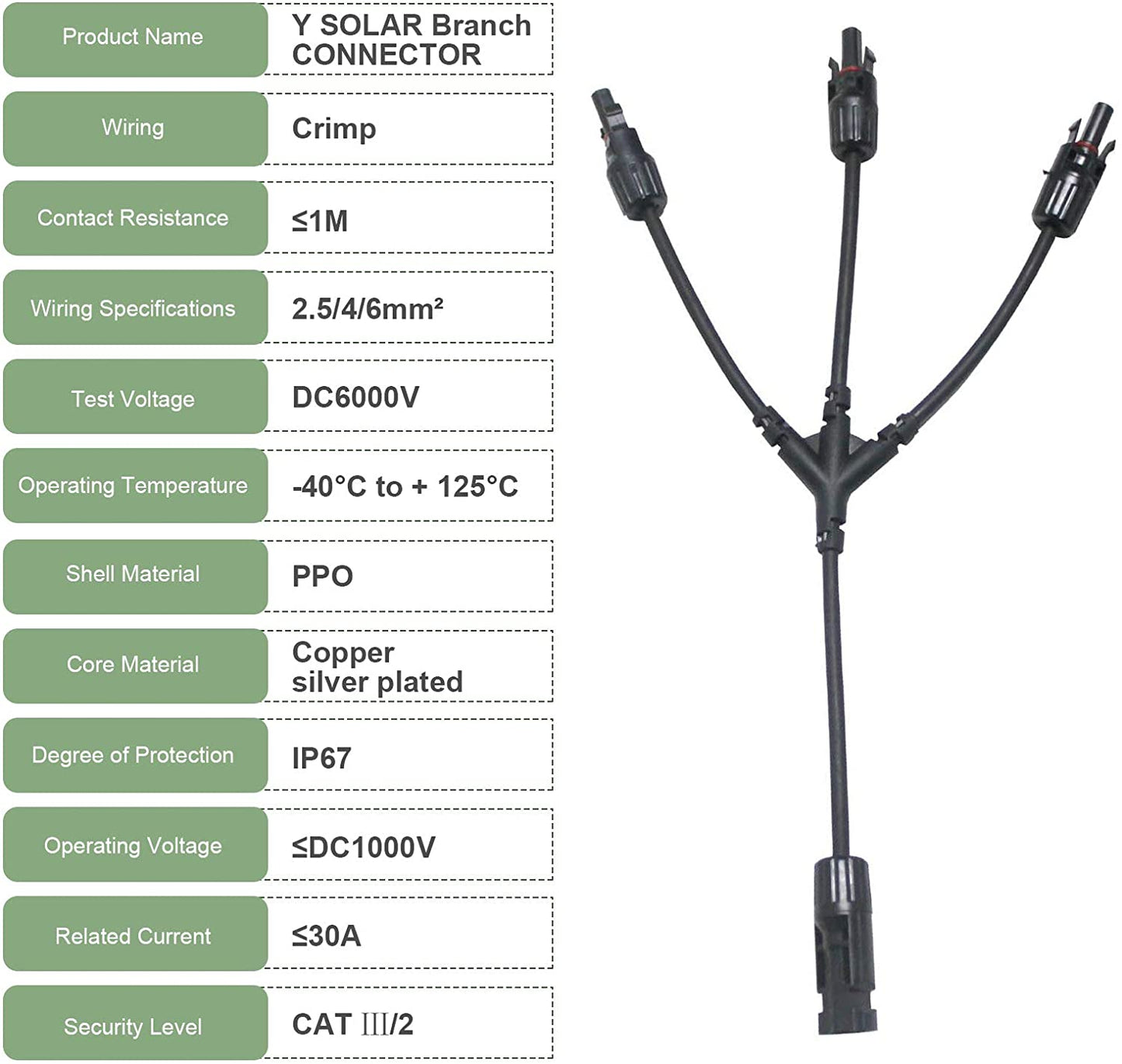 Solar Panel Connectors Y Branch 1 to 3 Parallel Adapter