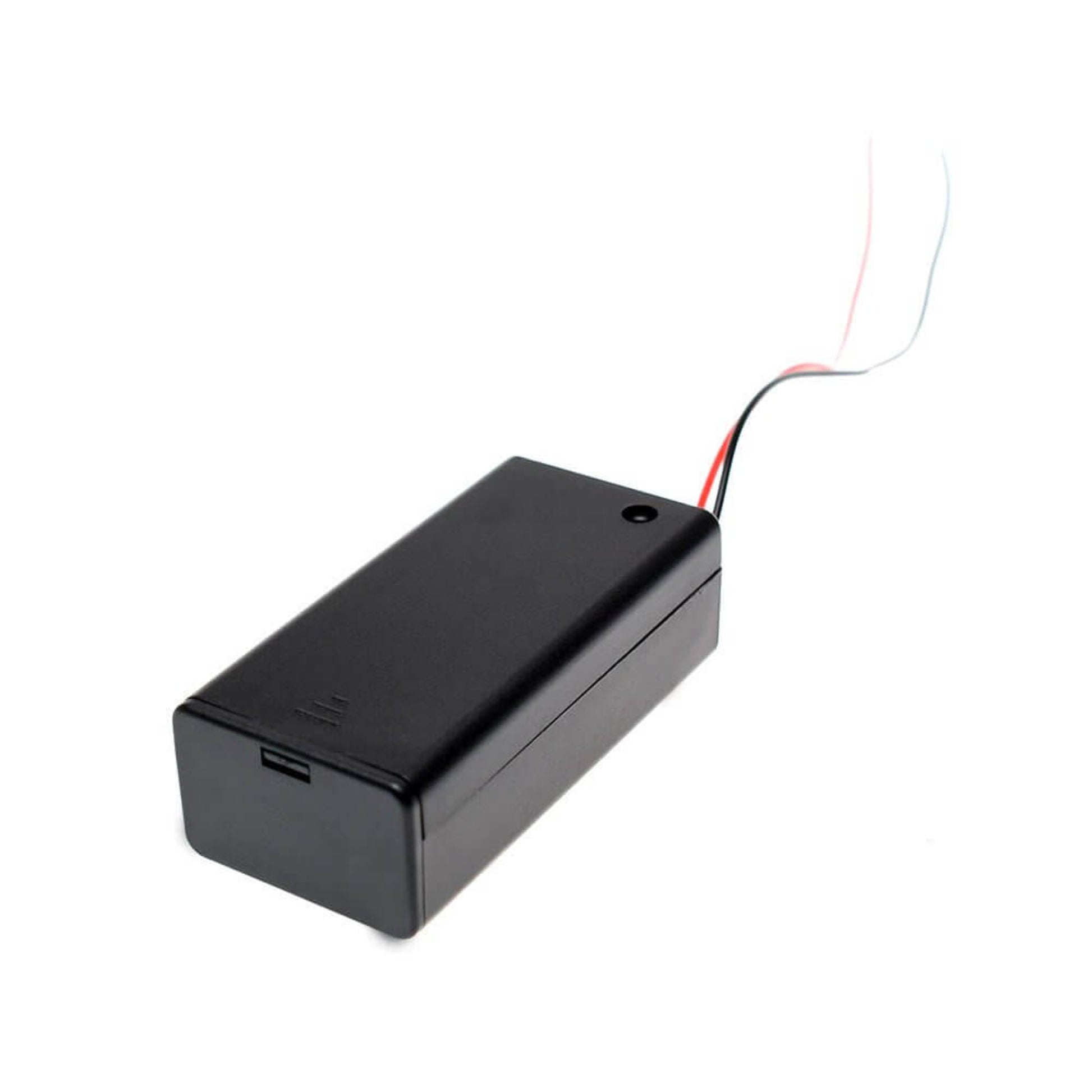 Black 9V battery holder with ON/OFF switch, dimensions 6.6x3.2x2cm, wire length approx. 13cm for portable power.